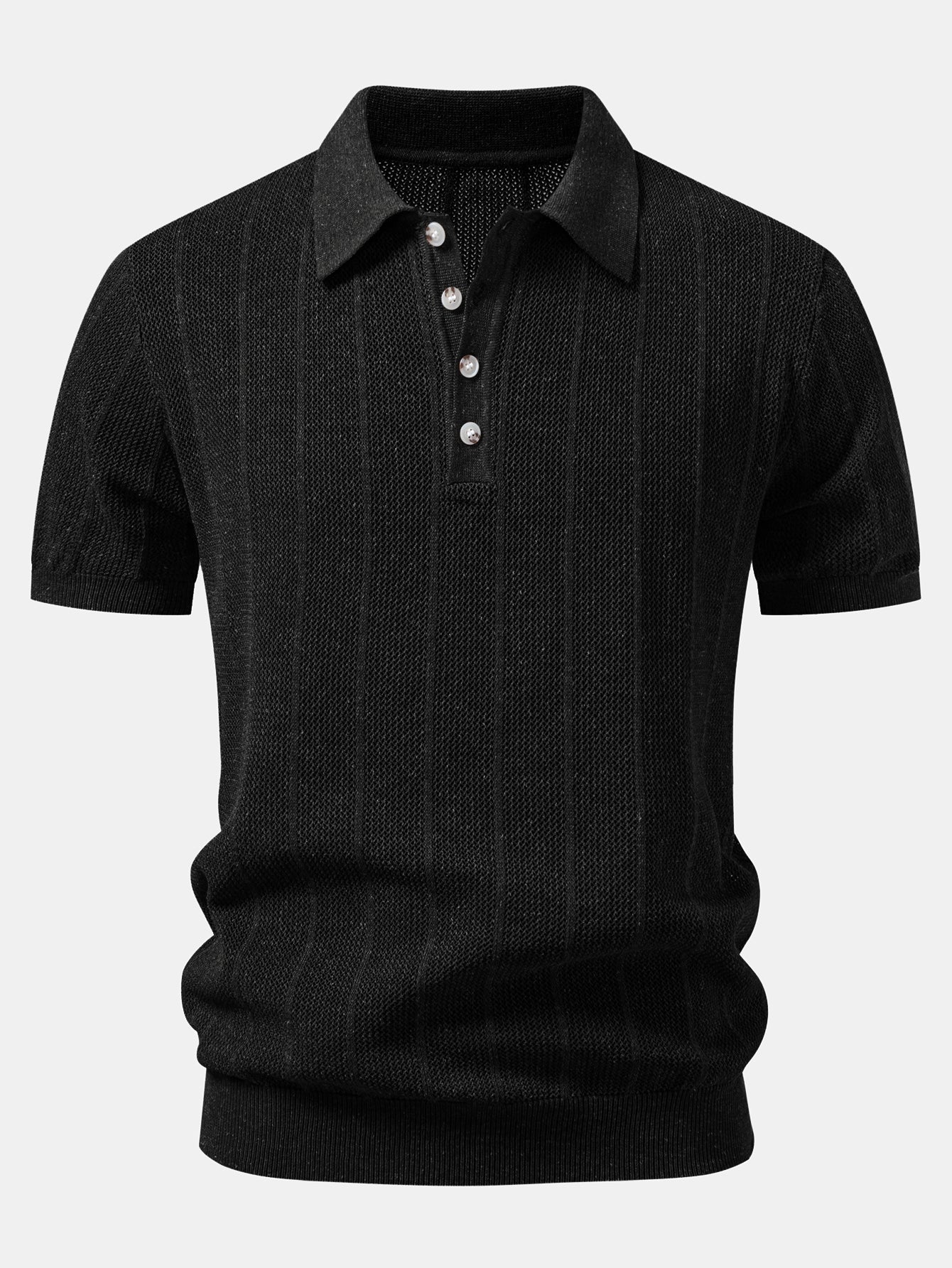 Linen Stripe Open Knit Polo & Straight Leg Linen Pants