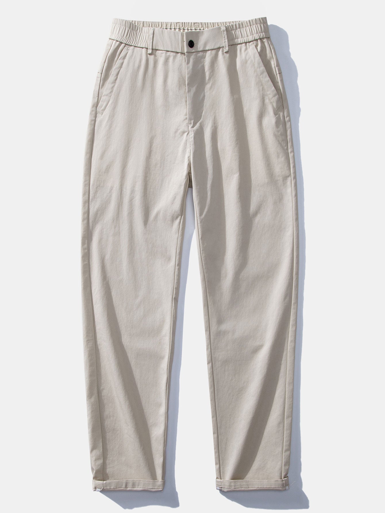 Contrast Textured Johnny Collar Knit Polo & Elastic Waist Straight Leg Trousers
