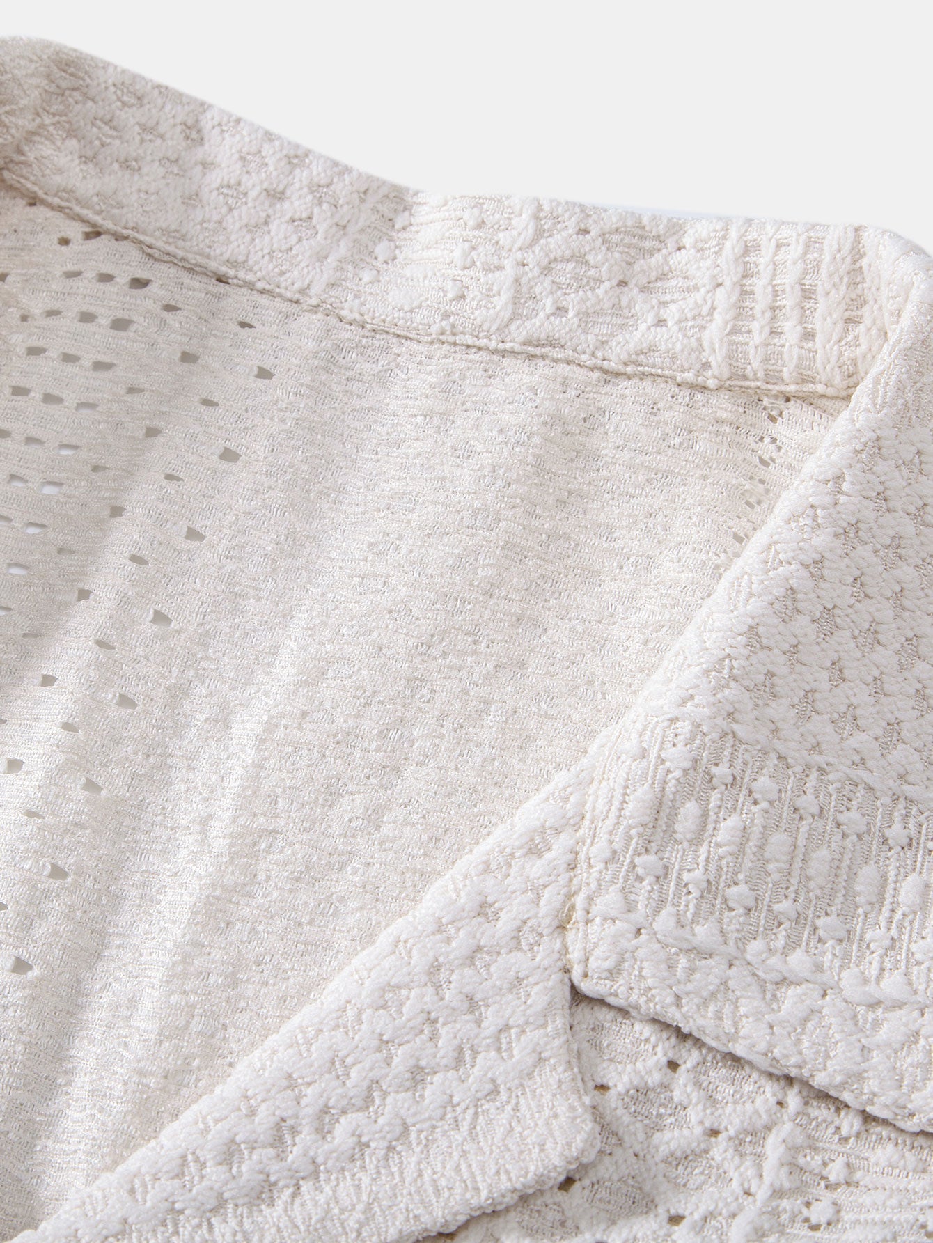 Geometric Jacquard Cuban Collar Shirt & Crinkle Textured Drawstring 5" Shorts