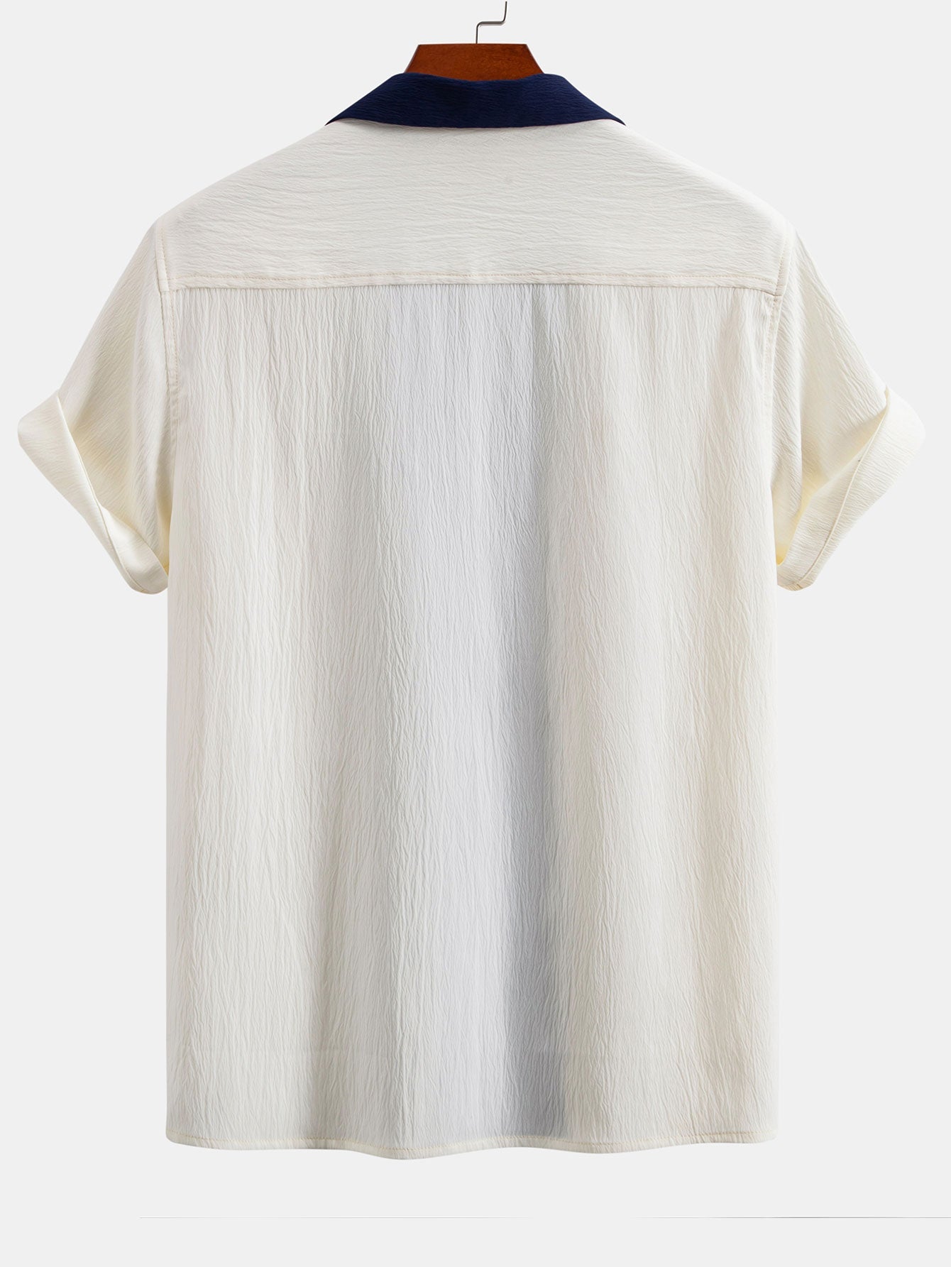 Crinkle Textured Contrast Cuban Shirt & Drawstring 5" Shorts