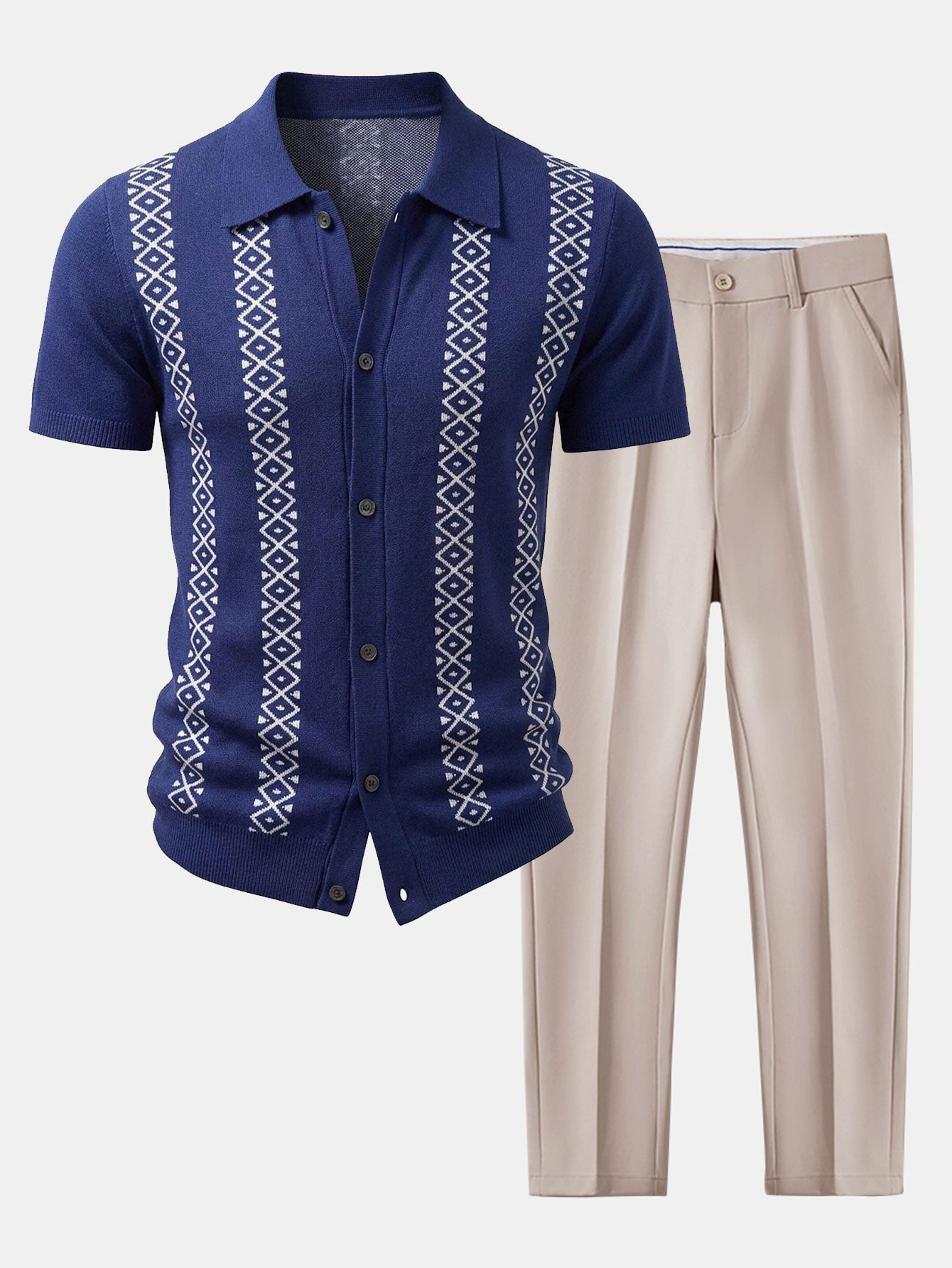 Geometric Knit Shirt & Slim Fit Tapered Trousers