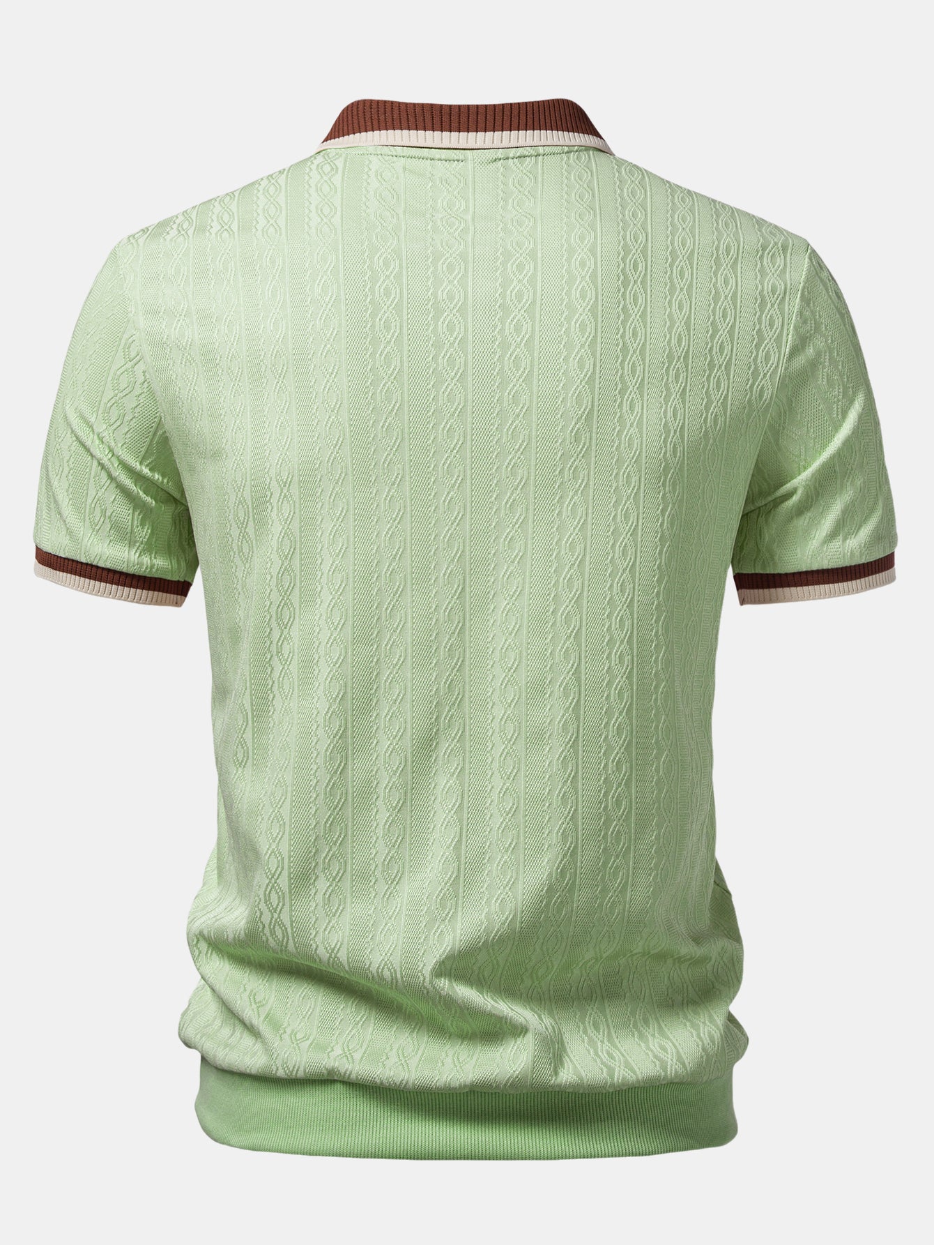 Contrast Trim Textured Zipper Knit Polo & Elastic Waist Chino Shorts