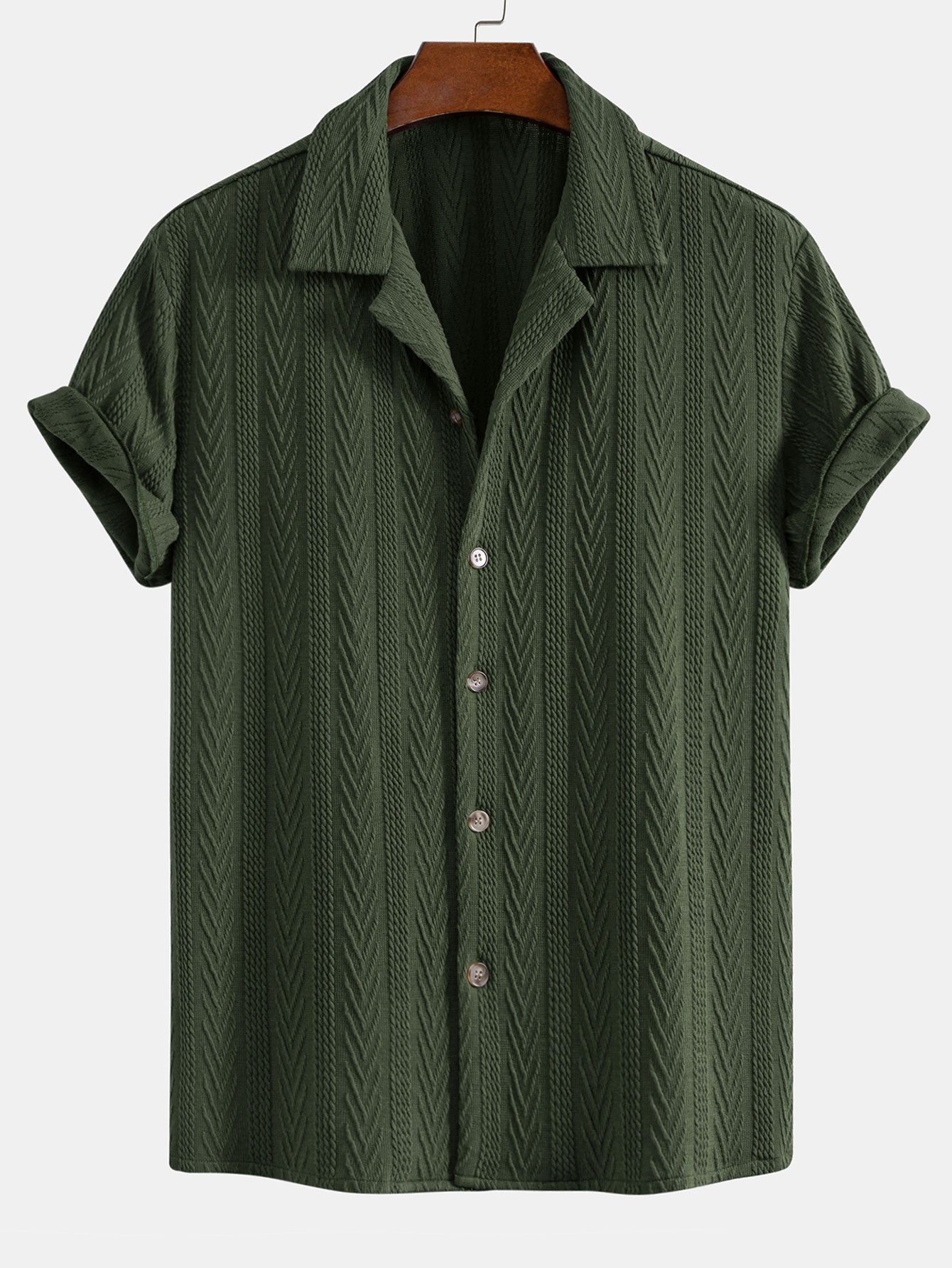 Texture Jacquard Cuban Shirt & Crinkle Textured Drawstring 5" Shorts