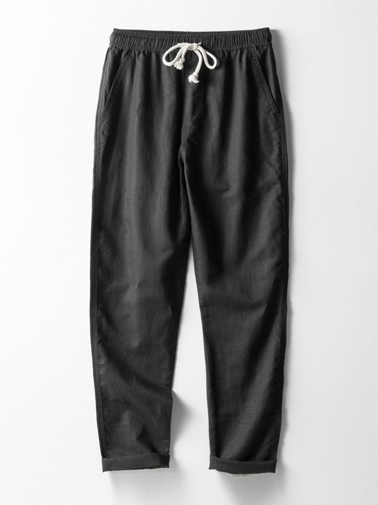 Zig Zag Open Knit Shirt & Straight Leg Linen Pants