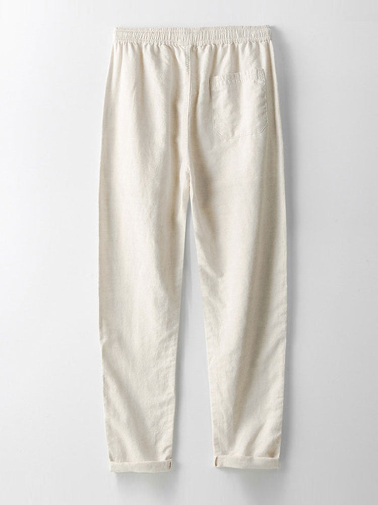 Waffle Stripe Johnny Collar Polo & Straight Leg Linen Pants