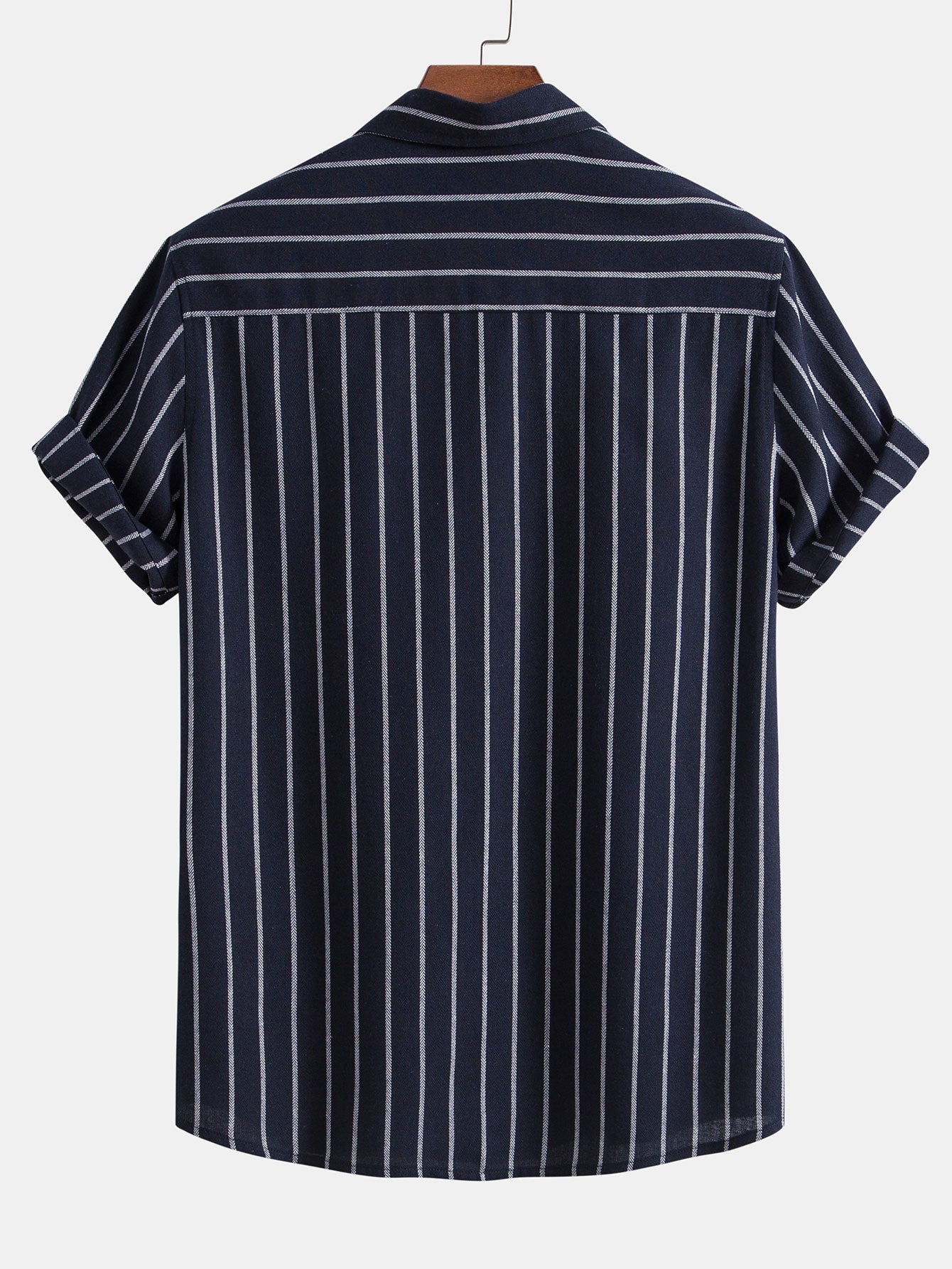 Cotton Blend Striped Button Up Shirt & Crinkle Textured Drawstring 5" Shorts