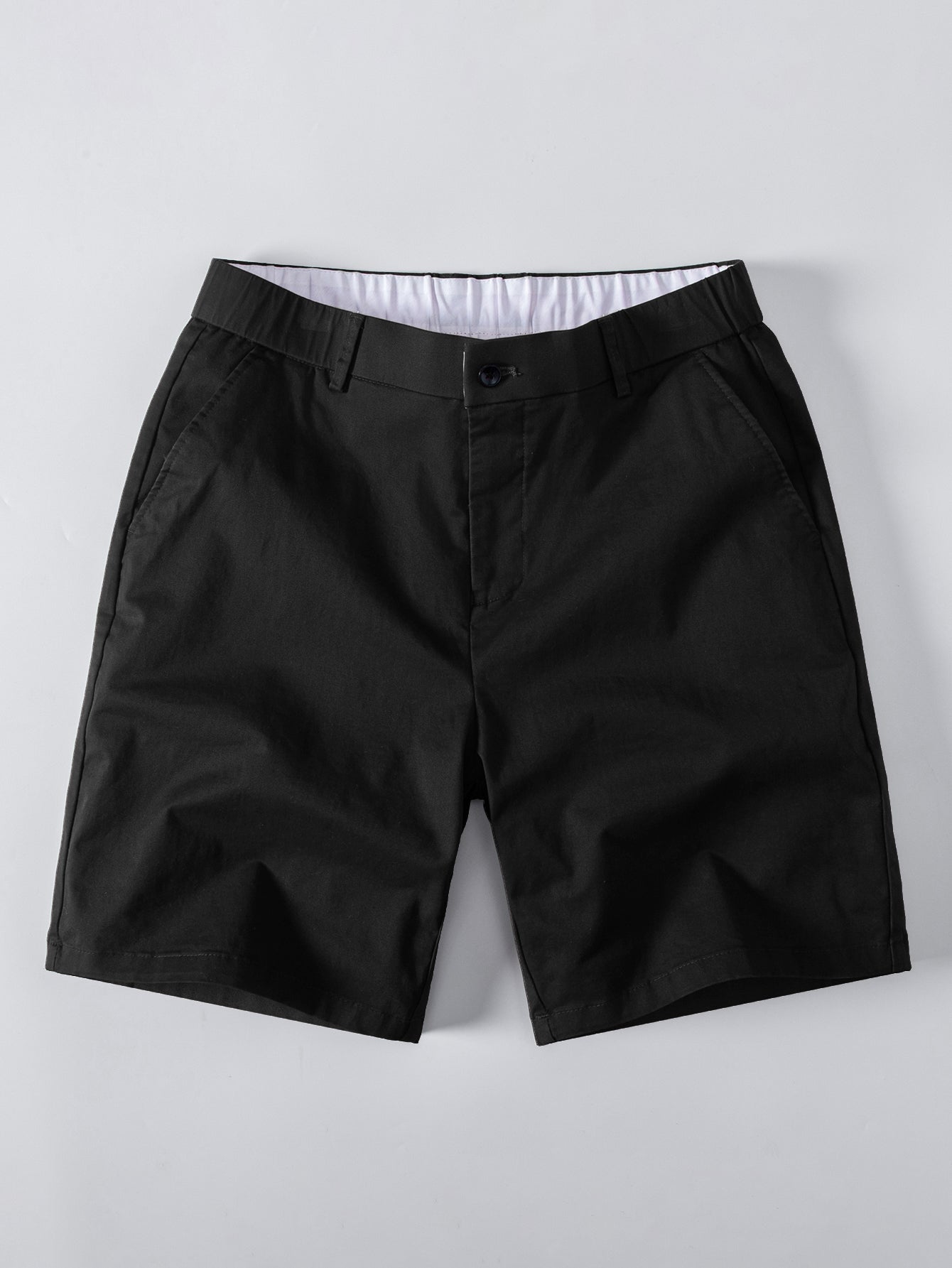 Contrast Trim Ribbed Johnny Collar Knit Polo & Elastic Waist Chino Shorts