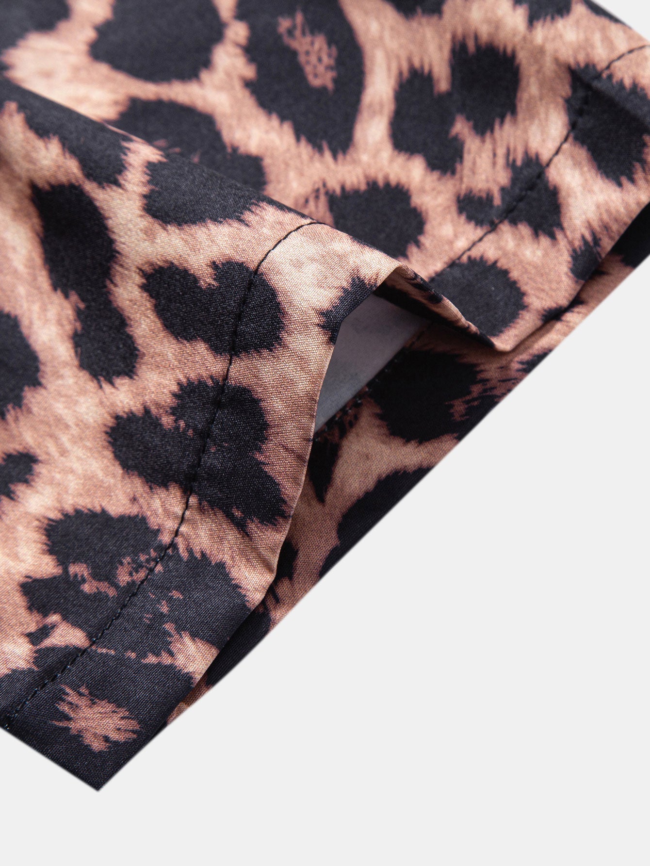 Leopard Patchwork Stand Collar Shirt & Swim Shorts
