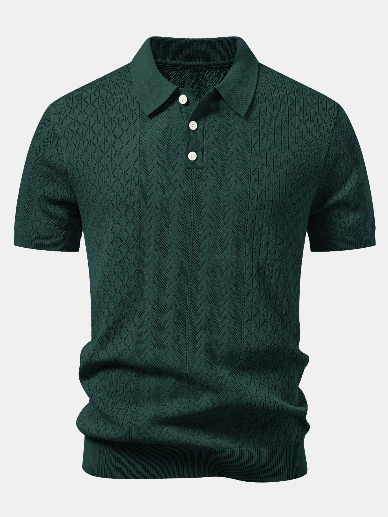 Geometric Jacquard Open Knit Polo & Straight Leg Linen Pants