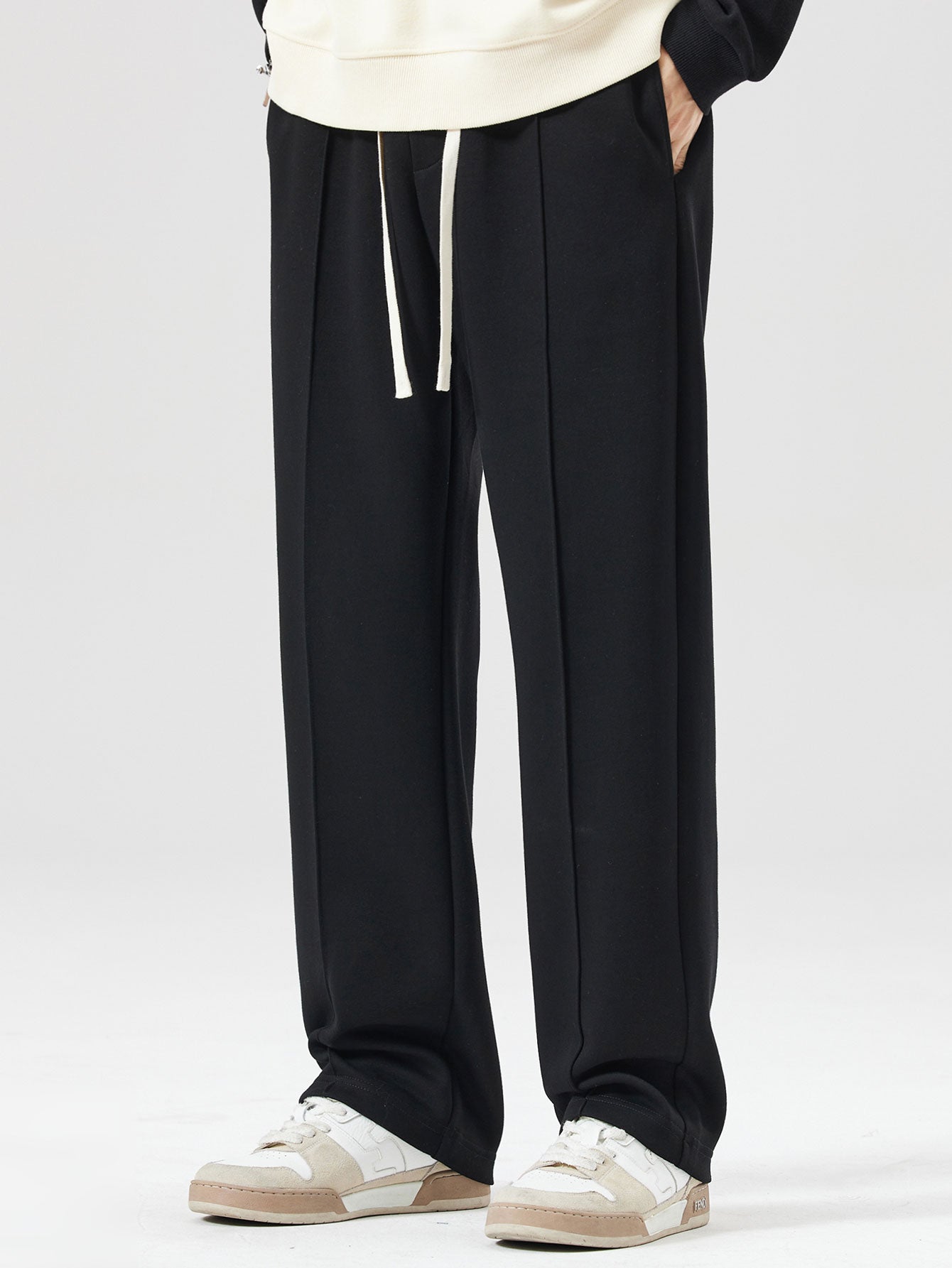 Relax Fit Color Block Polo Collar Sweatshirt & Straight Leg Pleated Pintuck Sweatpants