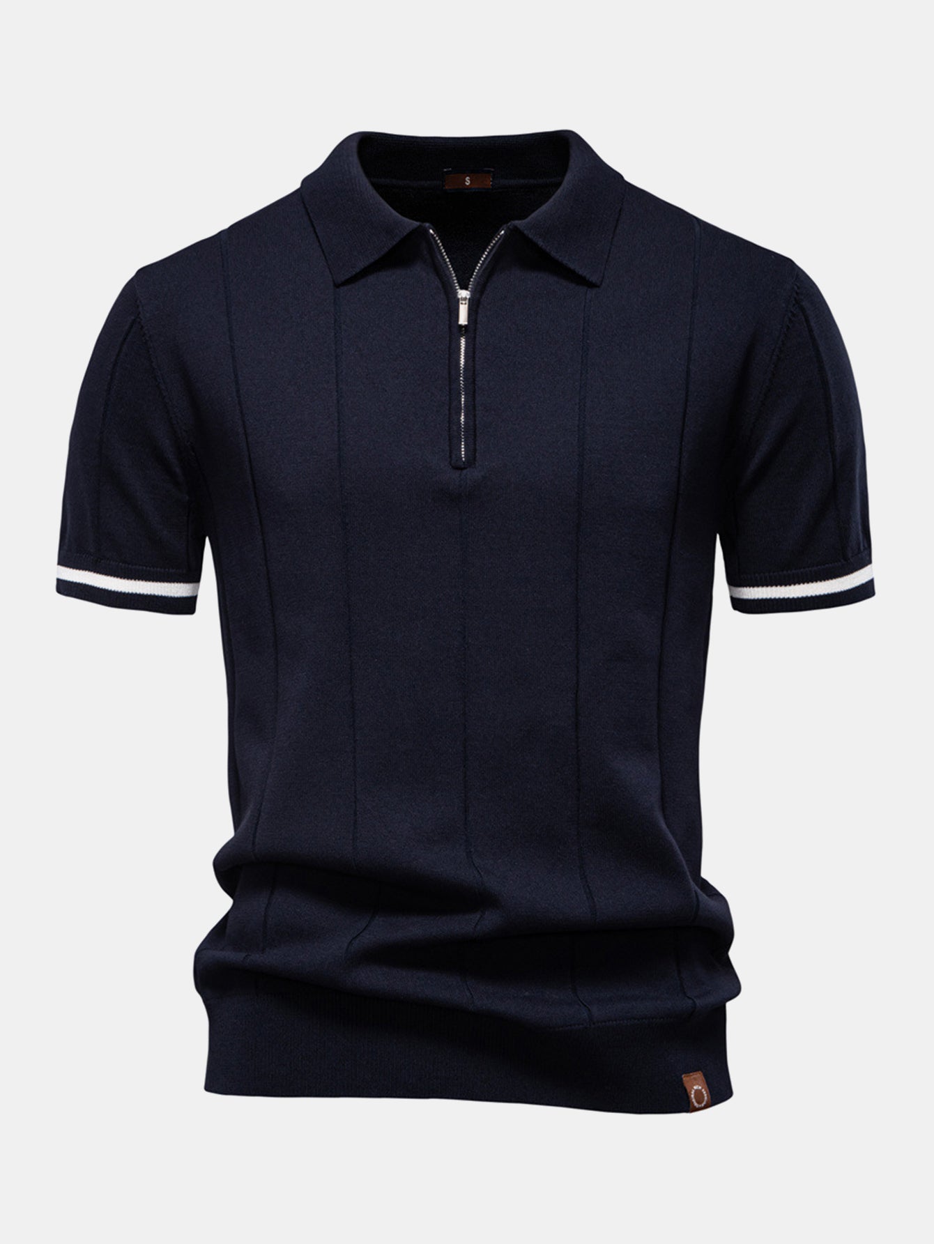 Contrast Trim Zipper Knit Polo Shirt & Elastic Waist Chino Shorts