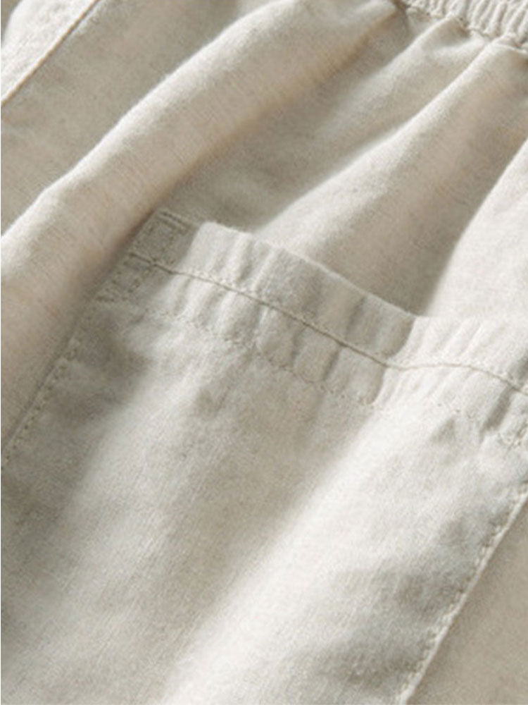 Geometric Jacquard Button Up Shirt & Straight Leg Linen Pants