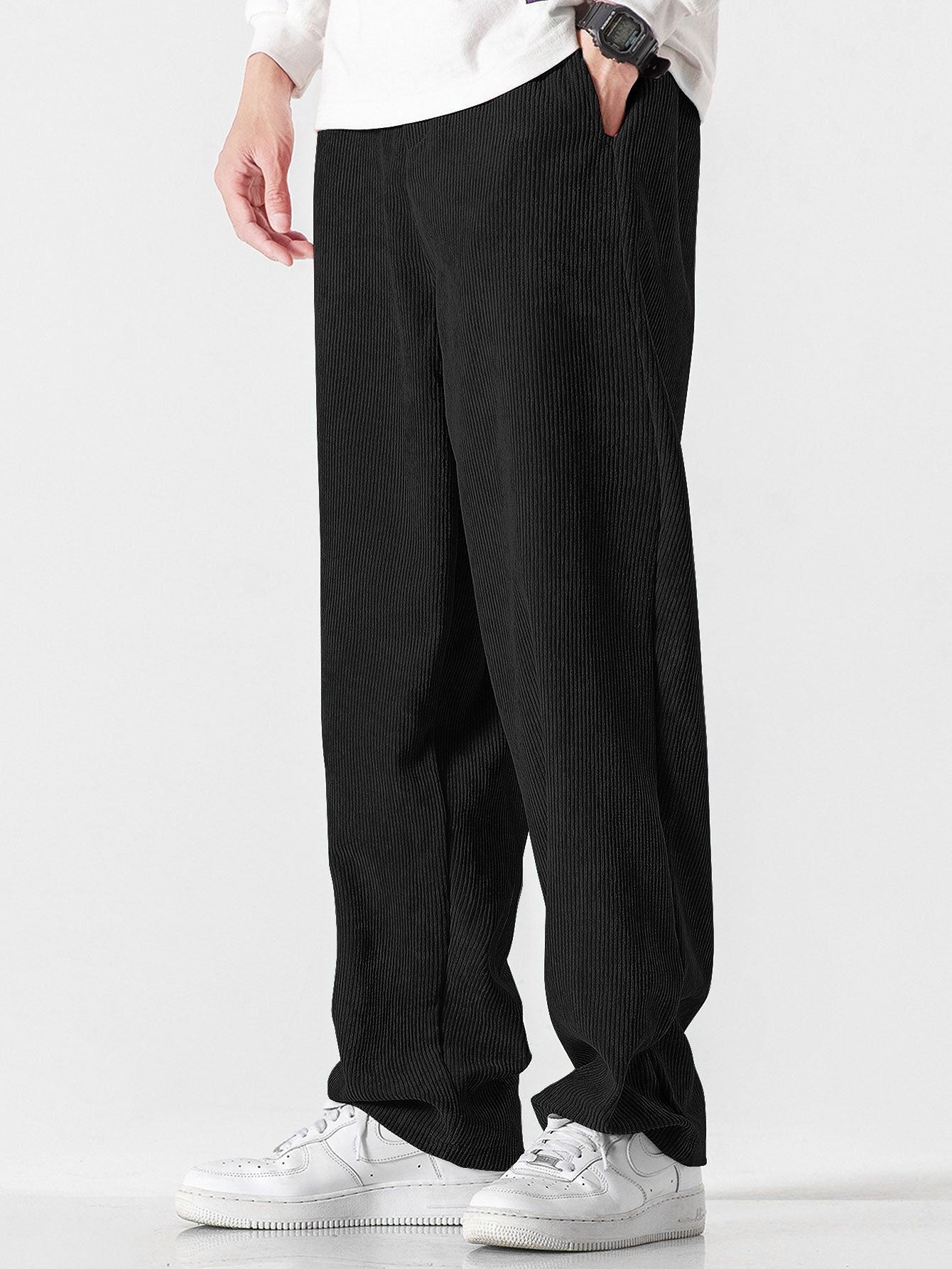 Relax Fit Quarter Zip Ethnic Geometric Patchwork Teddy Sweatshirt & Straight Leg Corduroy Pants