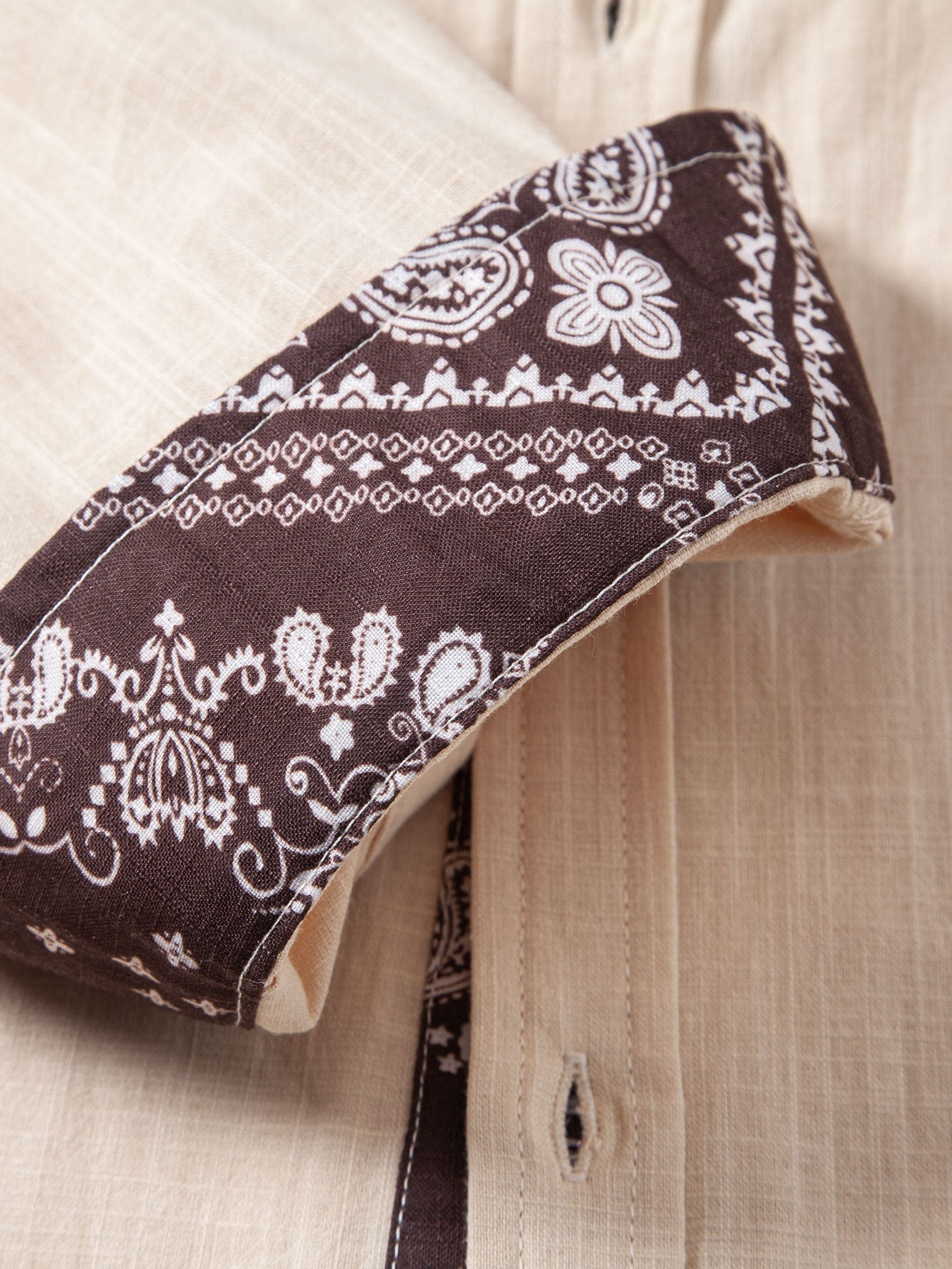 Contrast Paisley Print Linen Look Shirt & Straight Leg Linen Pants