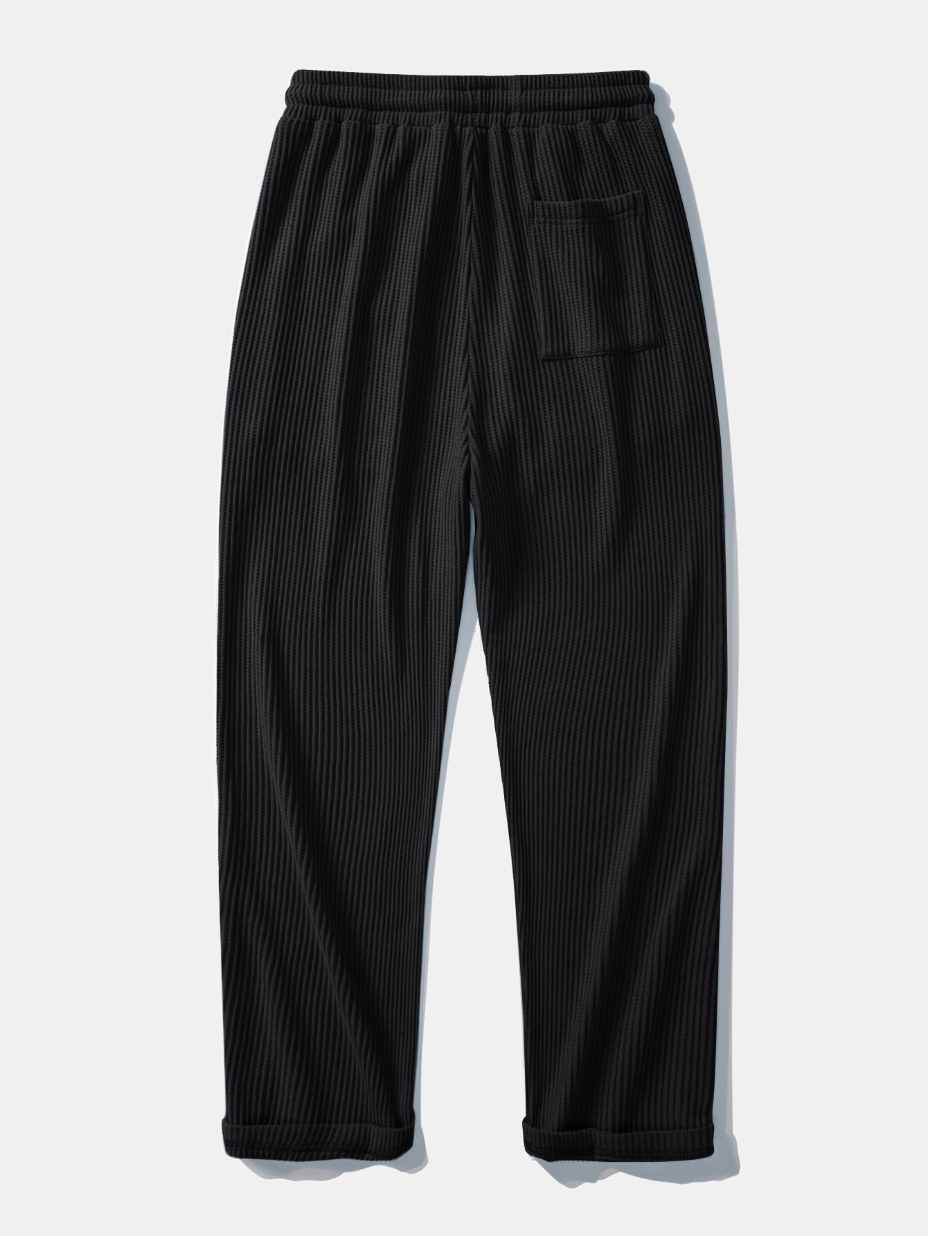 Contrast Textured Johnny Collar Knit Polo & Drawstring Knitted Waffle Pants