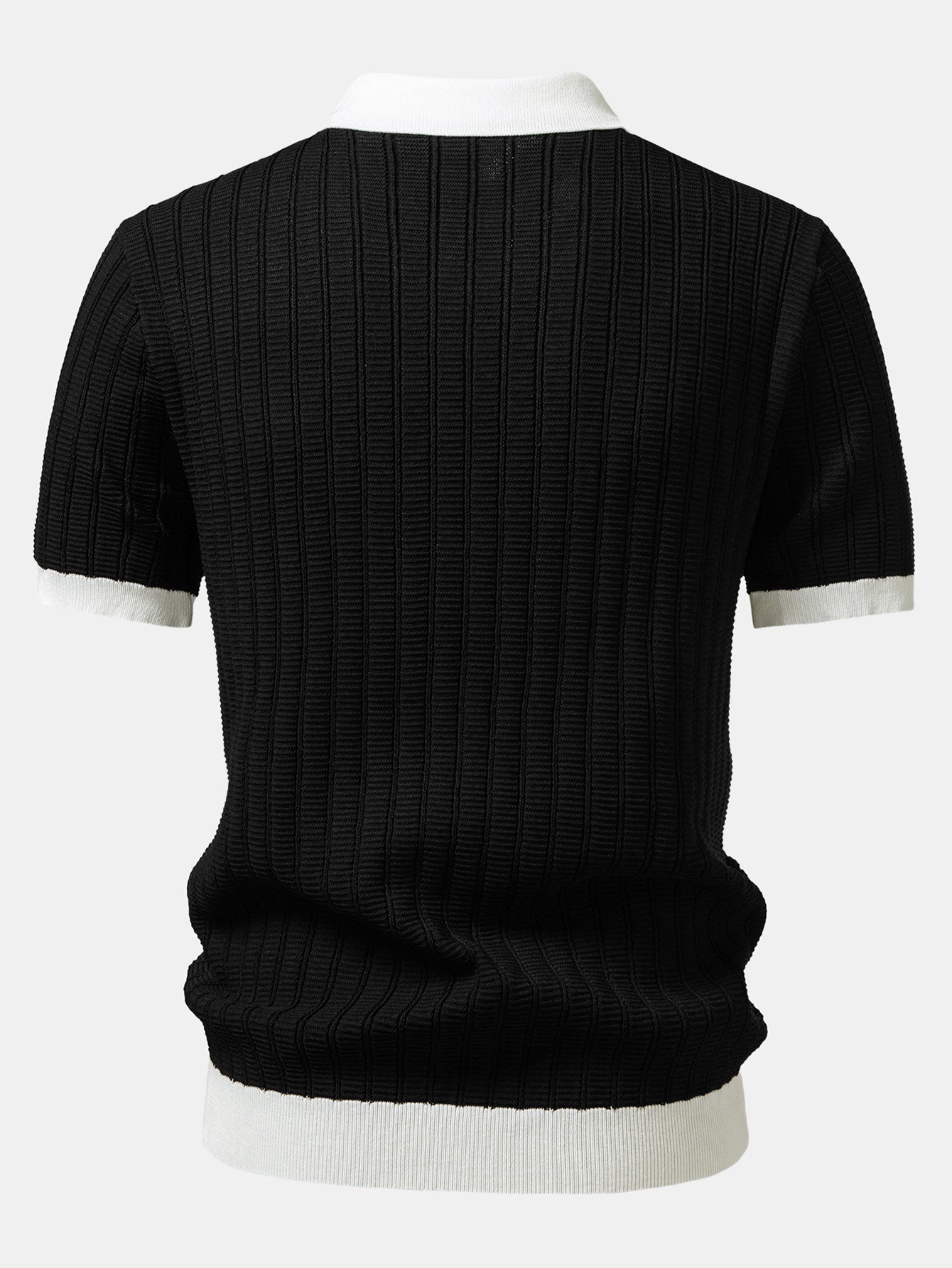 Contrast Textured Johnny Collar Knit Polo & Elastic Waist Straight Leg Trousers