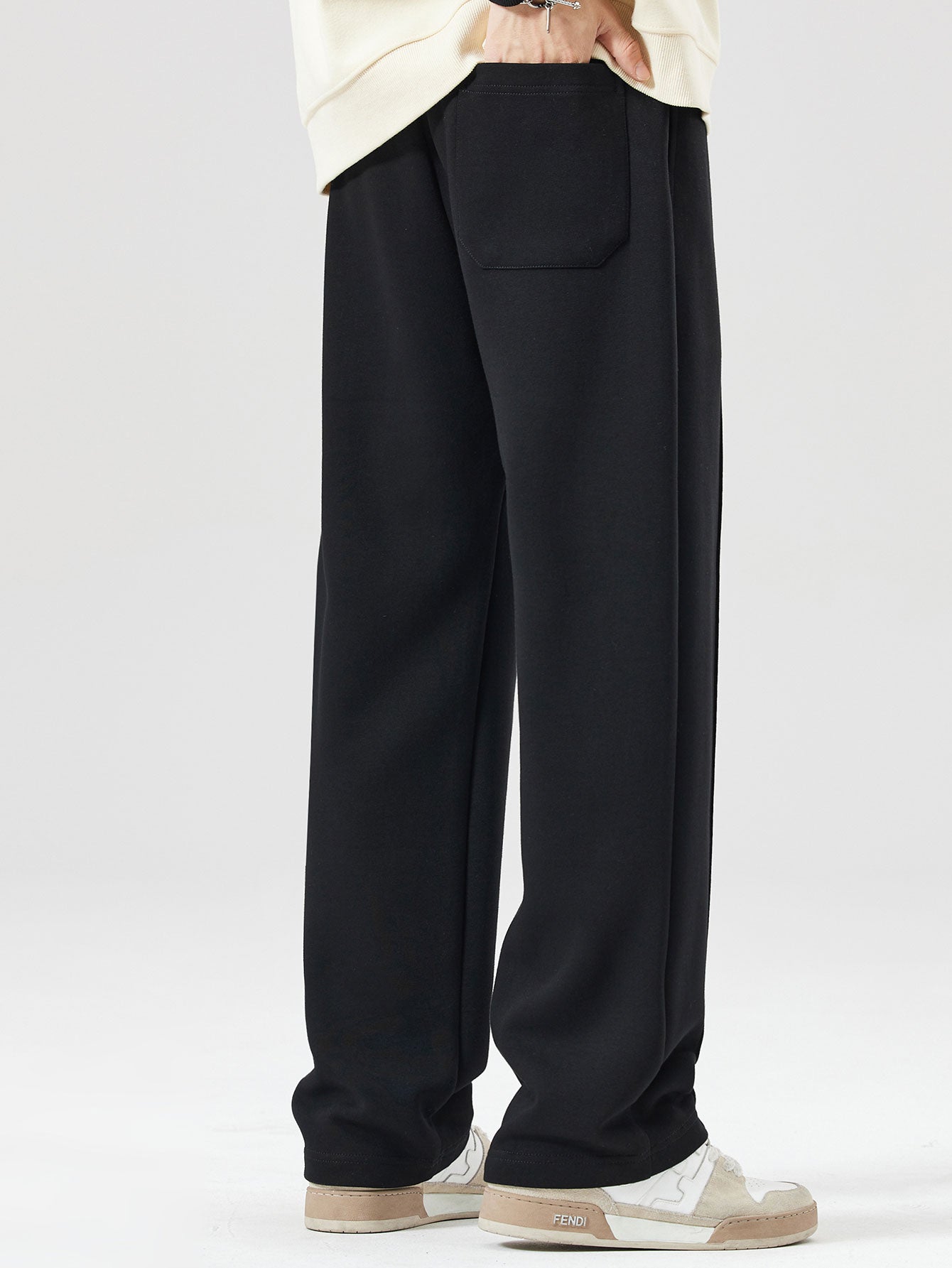 Relax Fit Line Dachshund Print Contrast Polo Sweatshirt & Straight Leg Pleated Pintuck Sweatpants