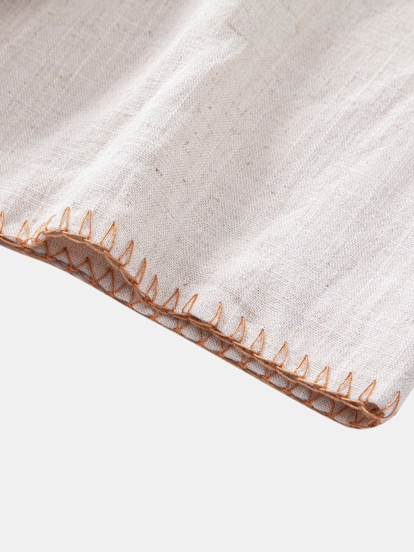 Contrast Stitching Linen Rayon Blend Cuban Shirt & Crinkle Textured Drawstring 5" Shorts