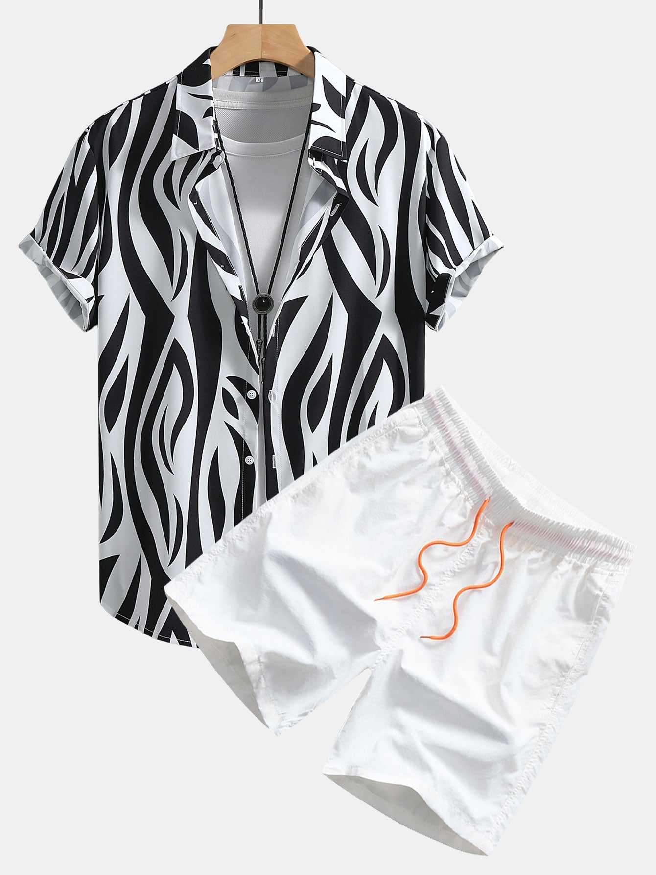 Abstract Print Button Up Shirt & Swim Shorts