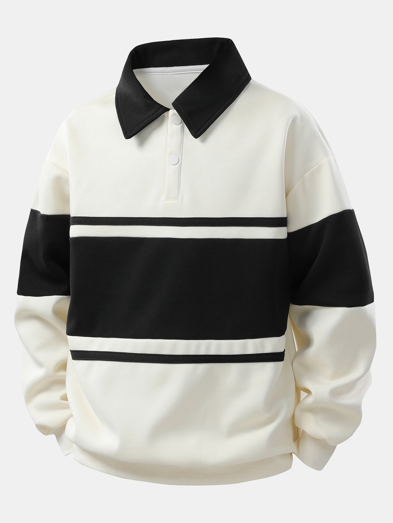 Relax Fit Color Block Patchwork Polo Sweatshirt & Straight Leg Pleated Pintuck Sweatpants