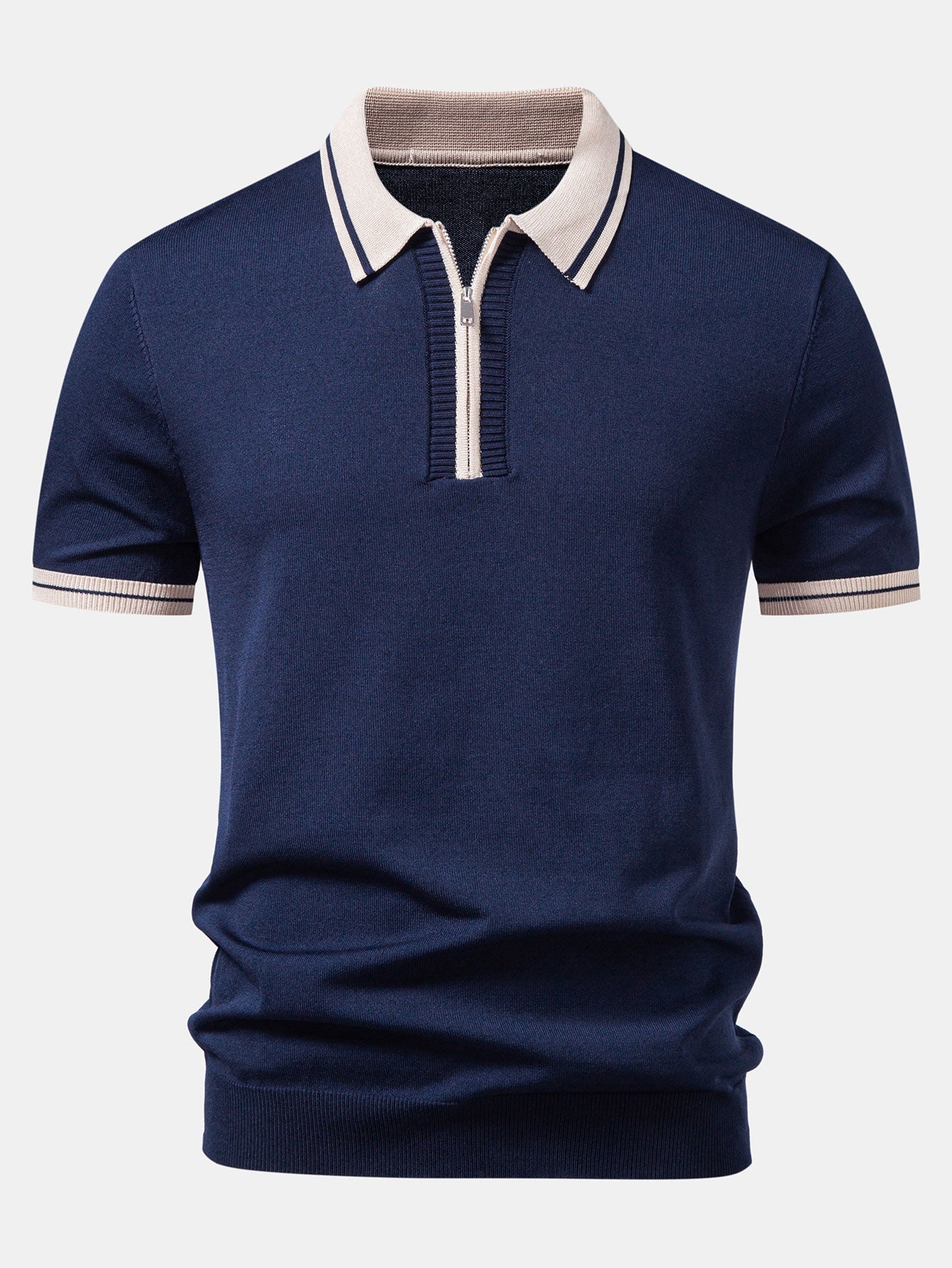 Contrast Trim Zipper Knit Polo & Slim Fit Tapered Trousers