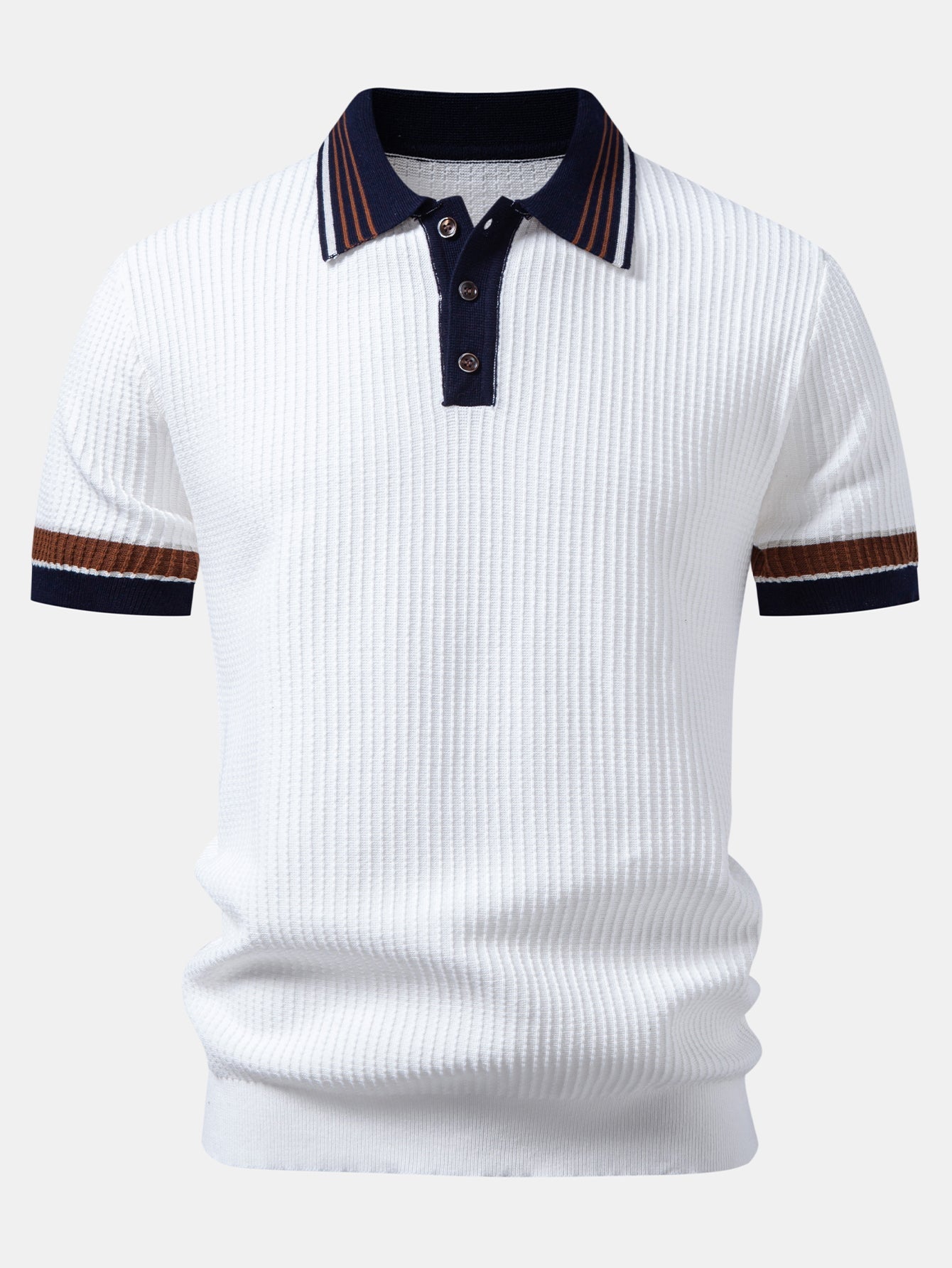 Contrast Stripe Trim Waffle Knit Polo & Slim Fit Tapered Trousers