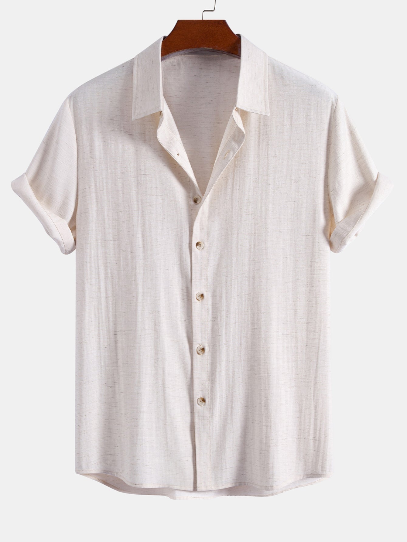 Linen Rayon Blend Button Up Shirt & Drawstring 7" Shorts