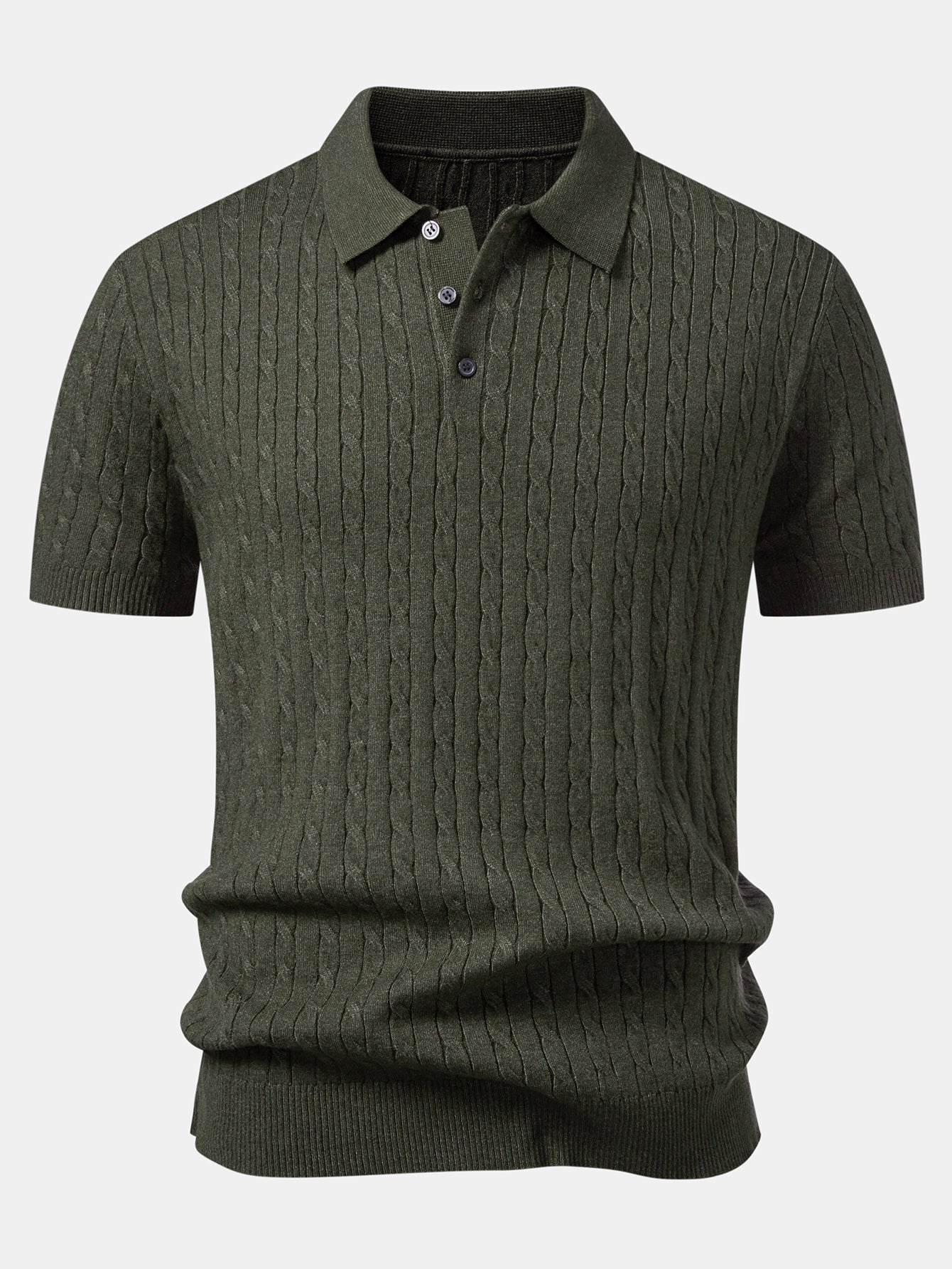 Twisted Jacquard Knit Polo & Elastic Waist Straight Leg Trousers