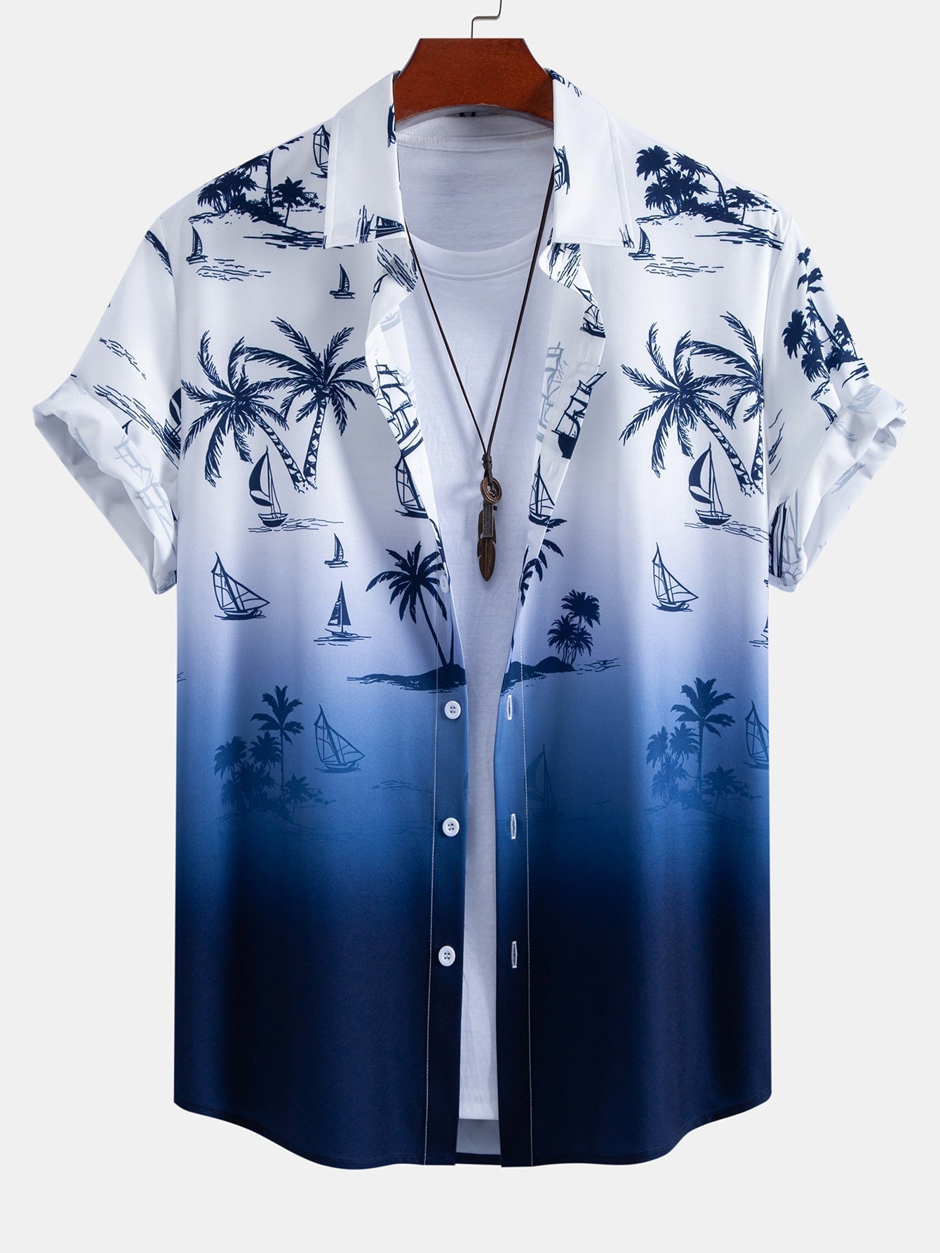 Gradient Island Palm Tree Print Shirt & Swim Shorts