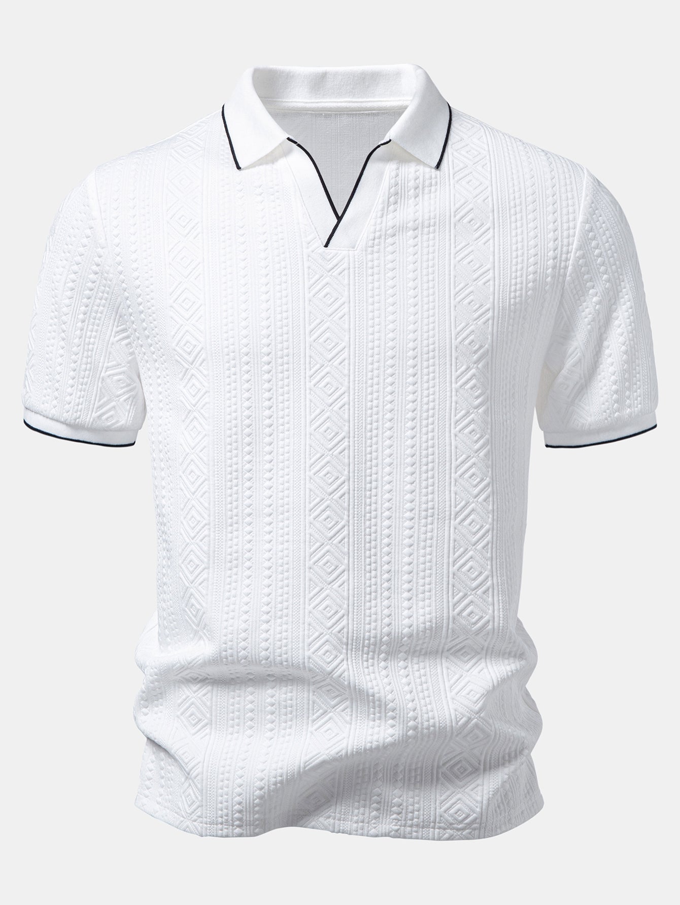 Geometric Jacquard V Neck Polo & Slim Fit Tapered Trousers