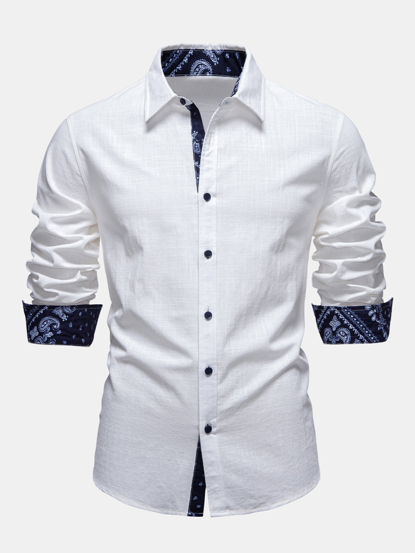 Contrast Paisley Print Linen Look Shirt & Straight Leg Linen Pants