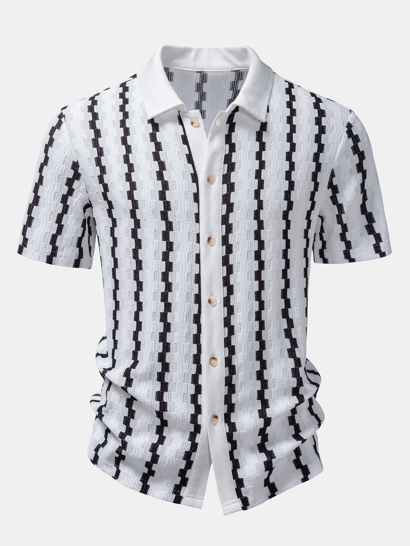 Plaid Jacquard Button Up Shirt & Crinkle Textured Straight Leg Pants