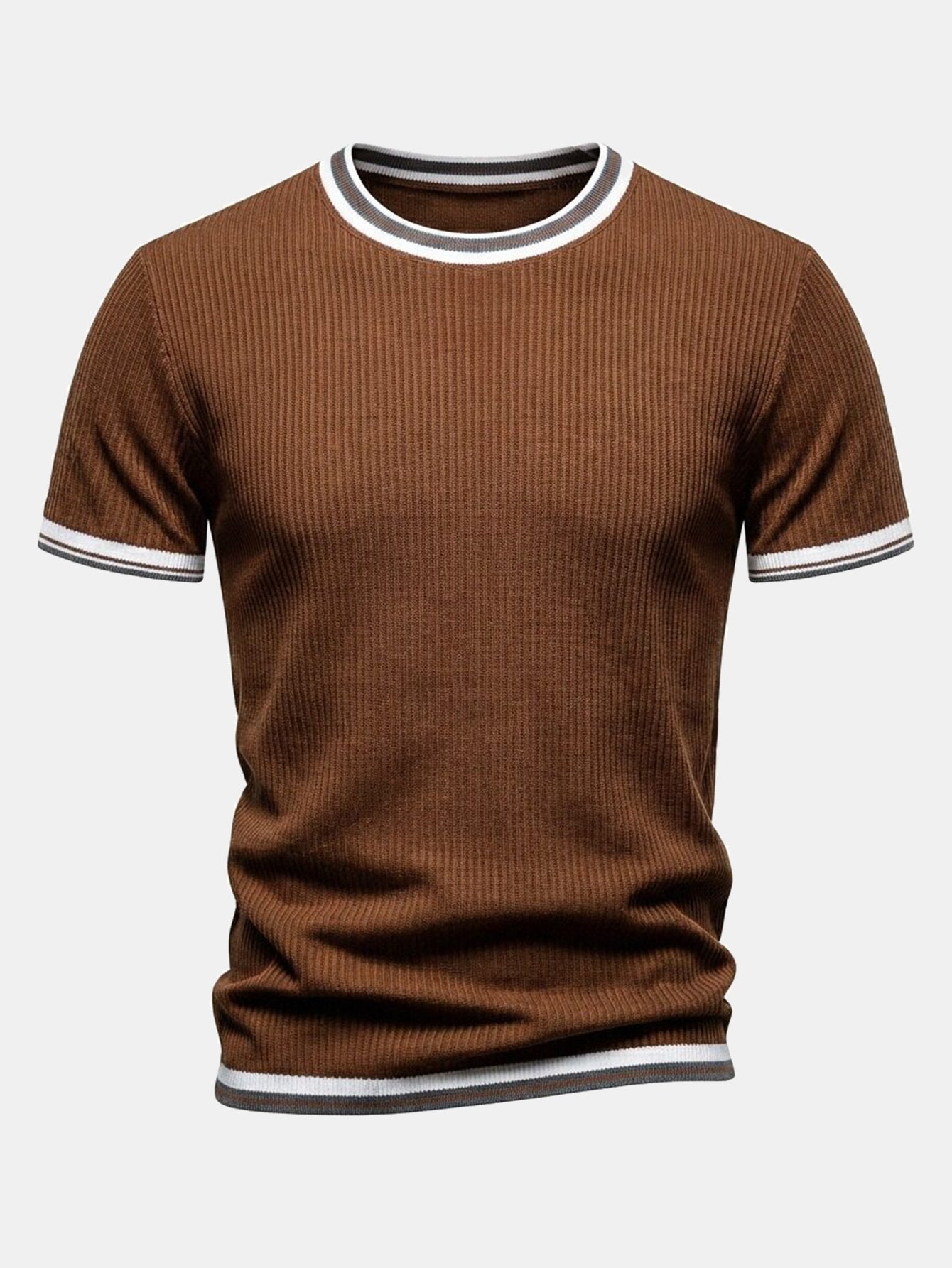 Textured Contrast Crew Neck Knit T-Shirt & Slim Fit Tapered Trousers