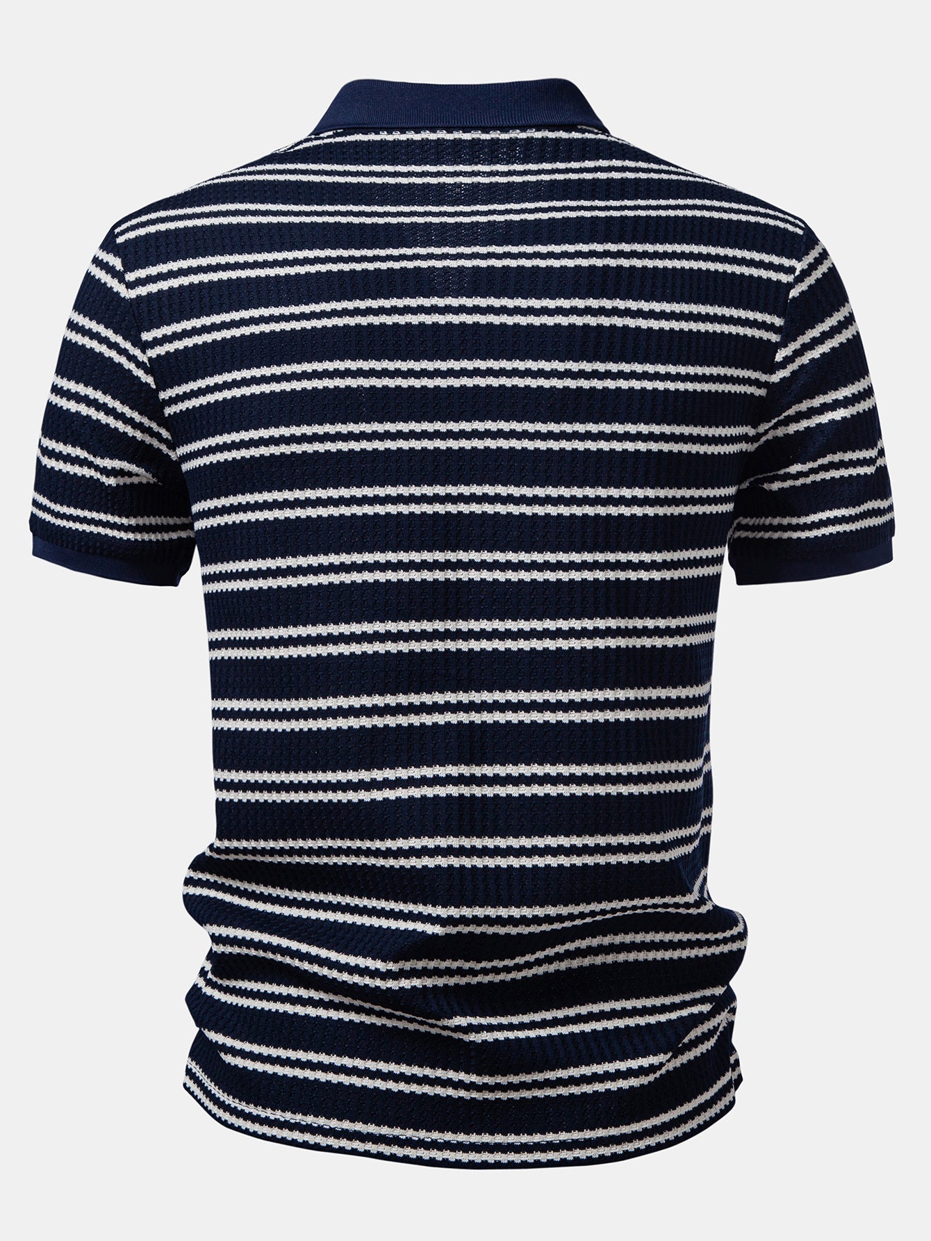 Stripe Waffle Johnny Collar Polo & Straight Leg Linen Pants
