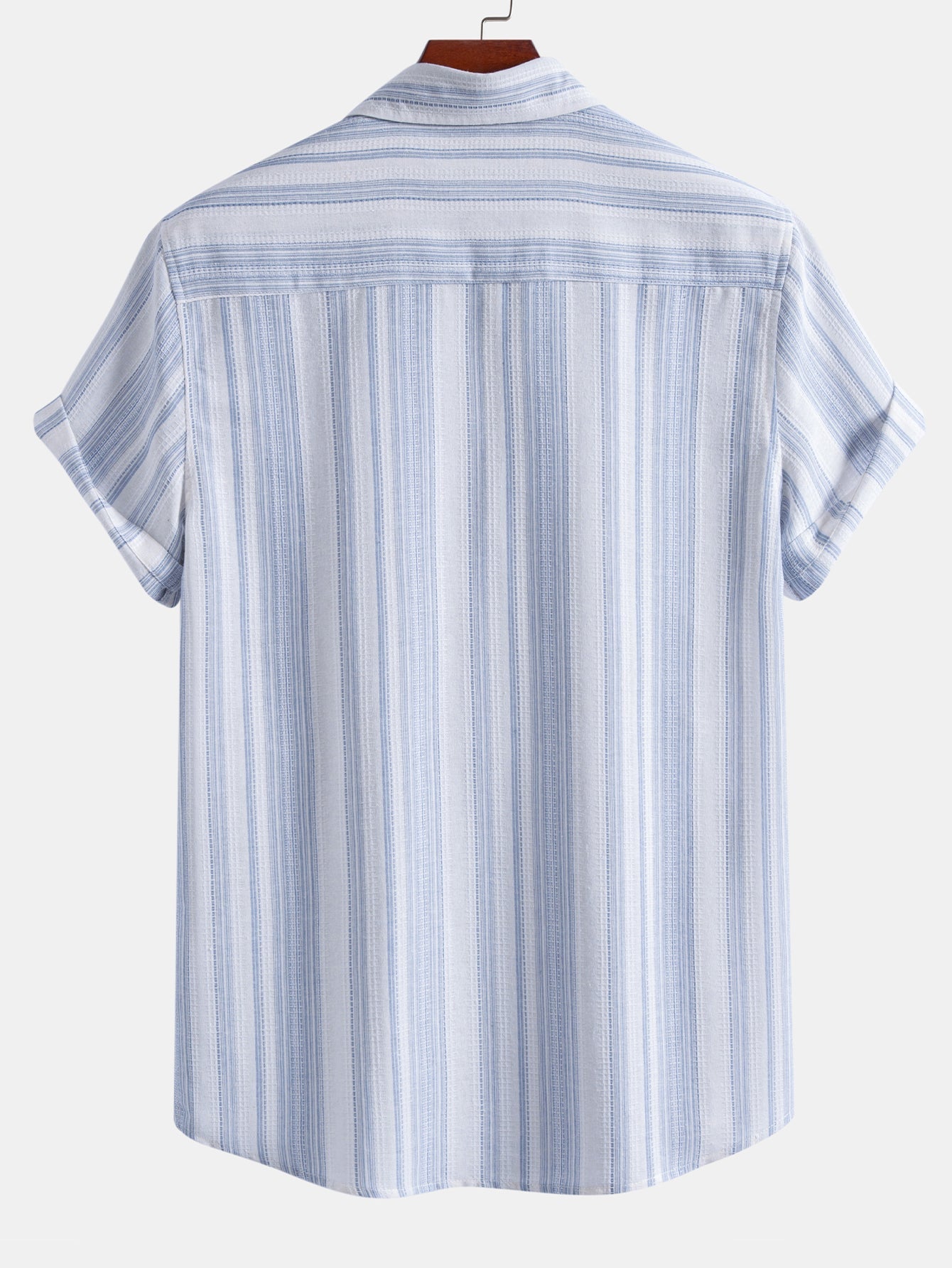 Stripe Linen Look Button Up Shirt & Crinkle Textured Straight Leg Pants