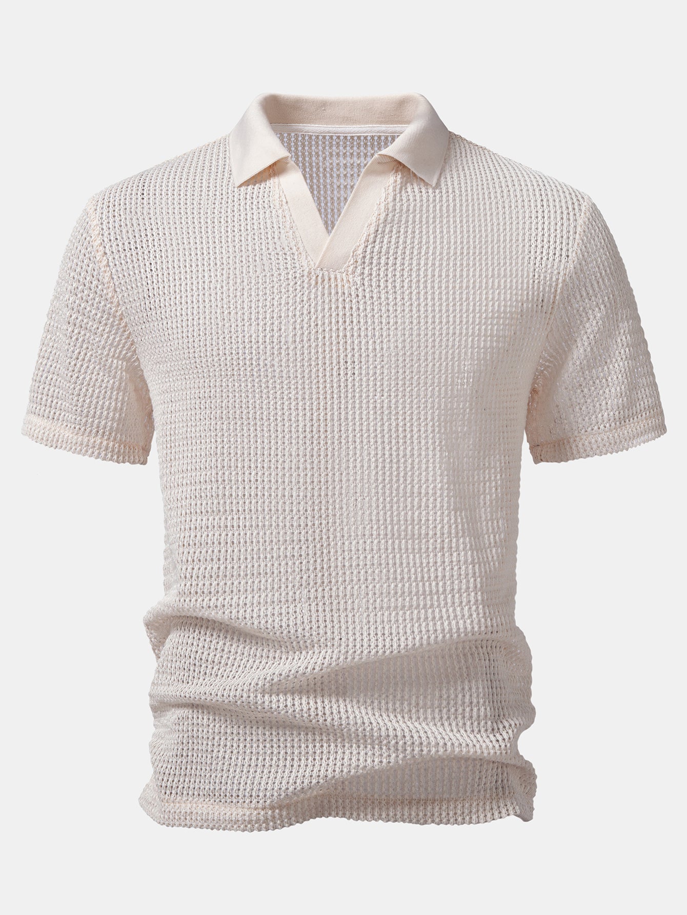 Relax Fit Crocheted V Neck Polo & Straight Leg Linen Pants