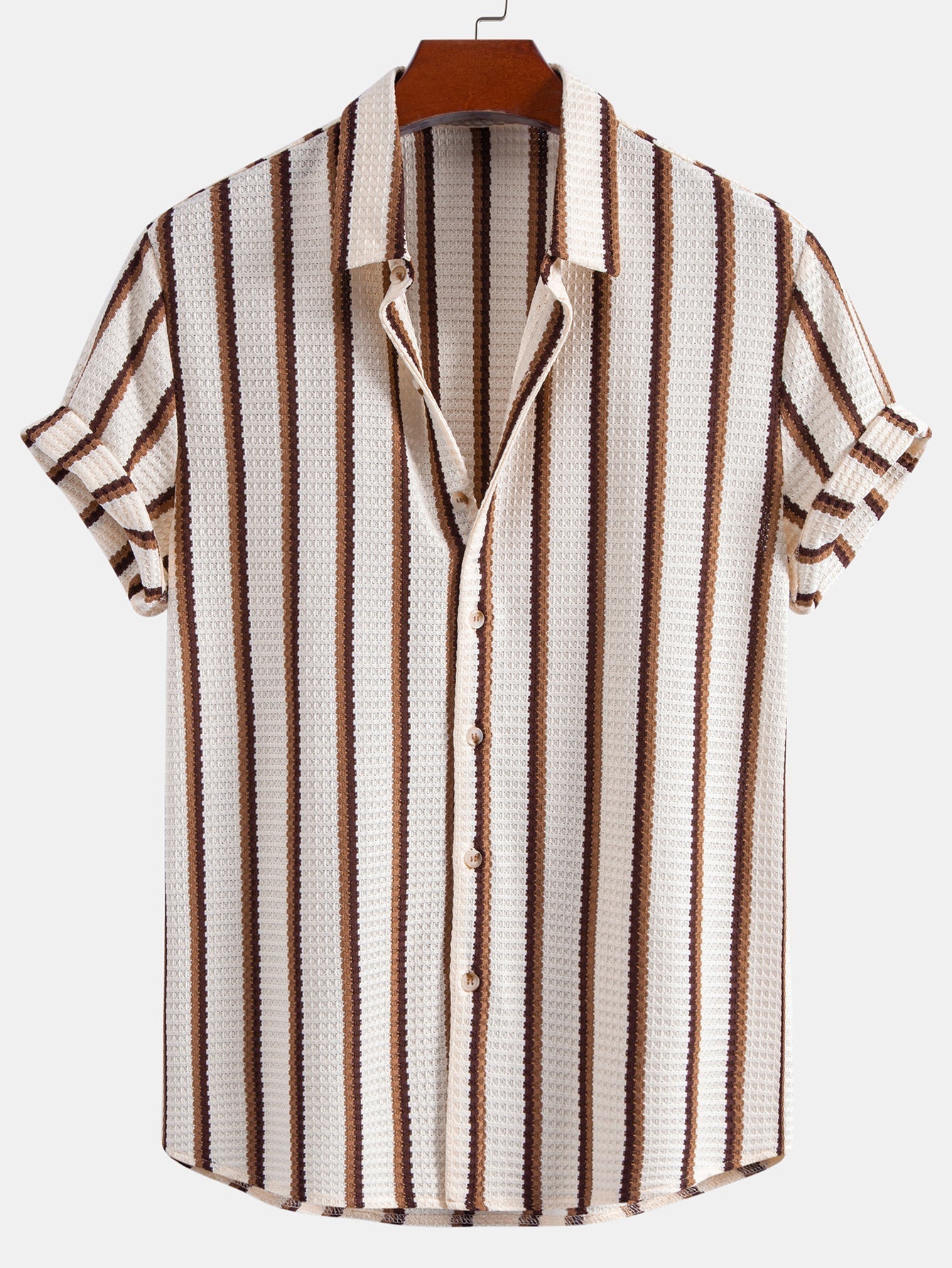 Stripe Waffle Button Up Shirt & Straight Leg Linen Pants