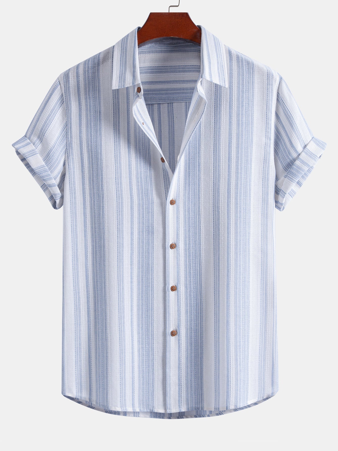 Stripe Linen Look Button Up Shirt & Crinkle Textured Straight Leg Pants