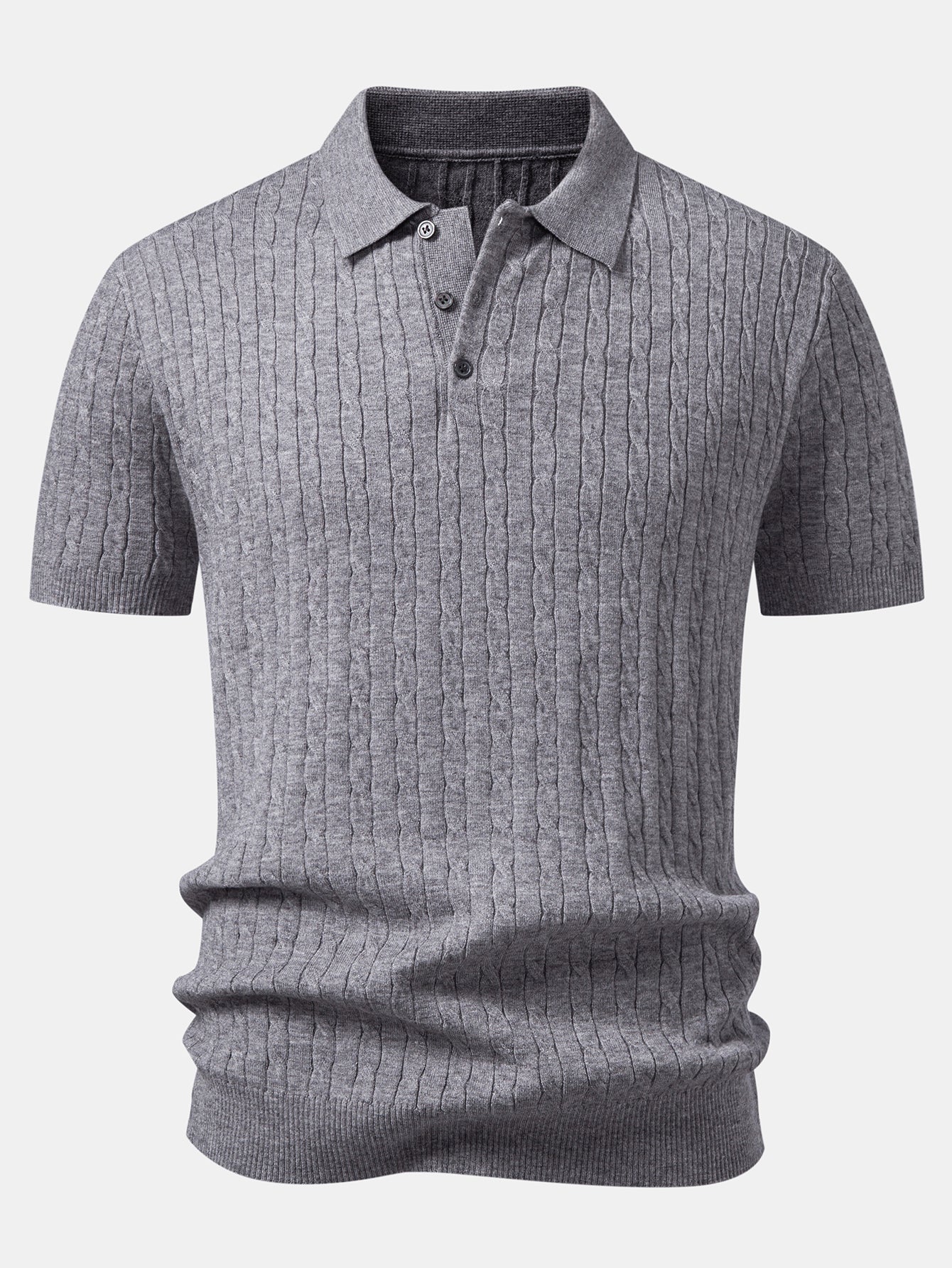 Twisted Jacquard Knit Polo & Elastic Waist Straight Leg Trousers