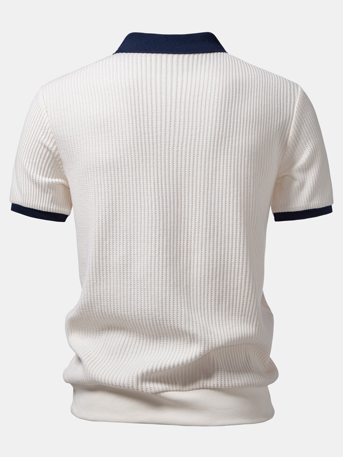 Contrast Knit Waffle Johnny Collar Polo & Drawstring Knitted Waffle Shorts