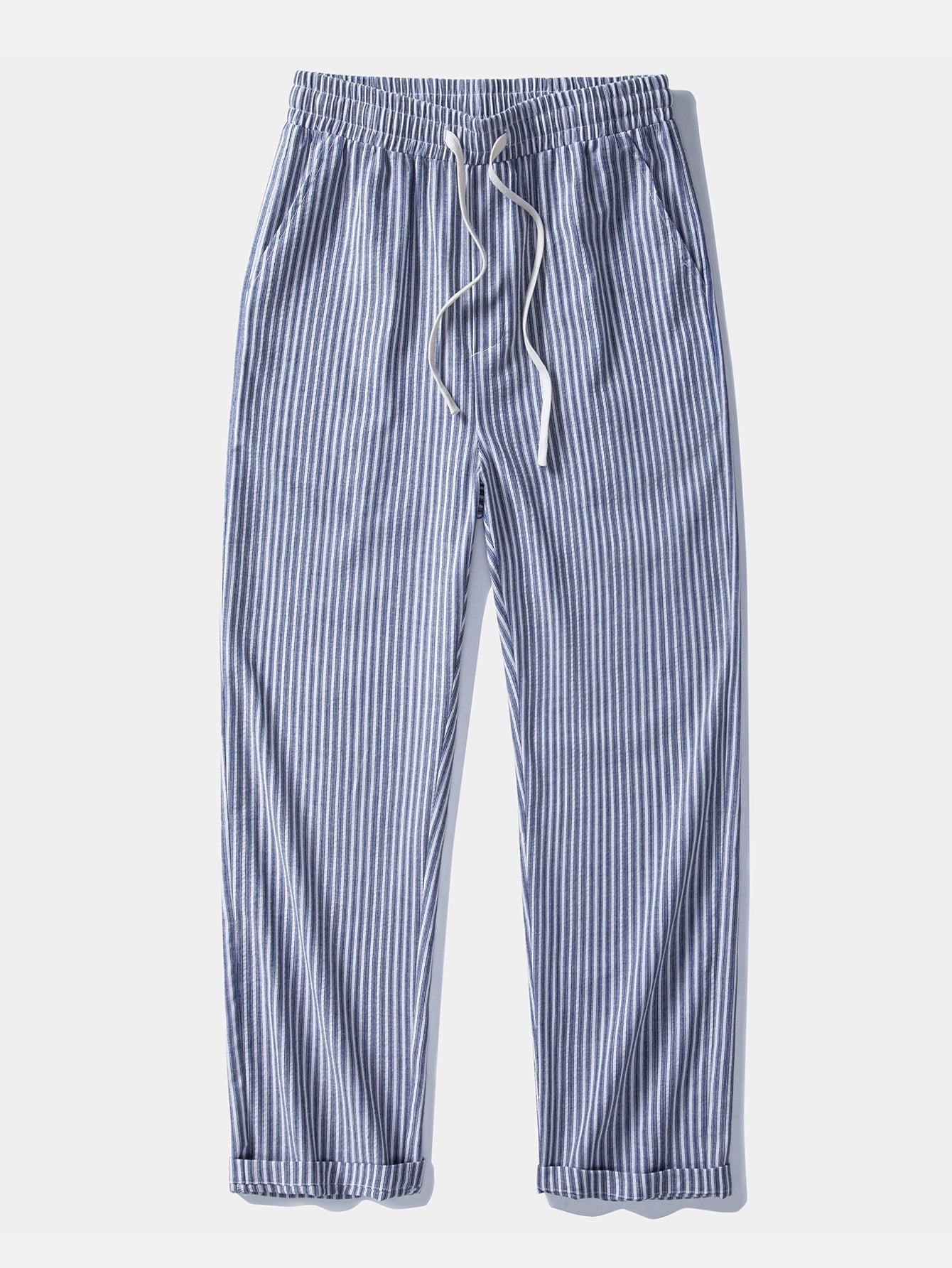 Stripe Linen Look Button Up Shirt & Linen Look Stripe Straight Leg Pants