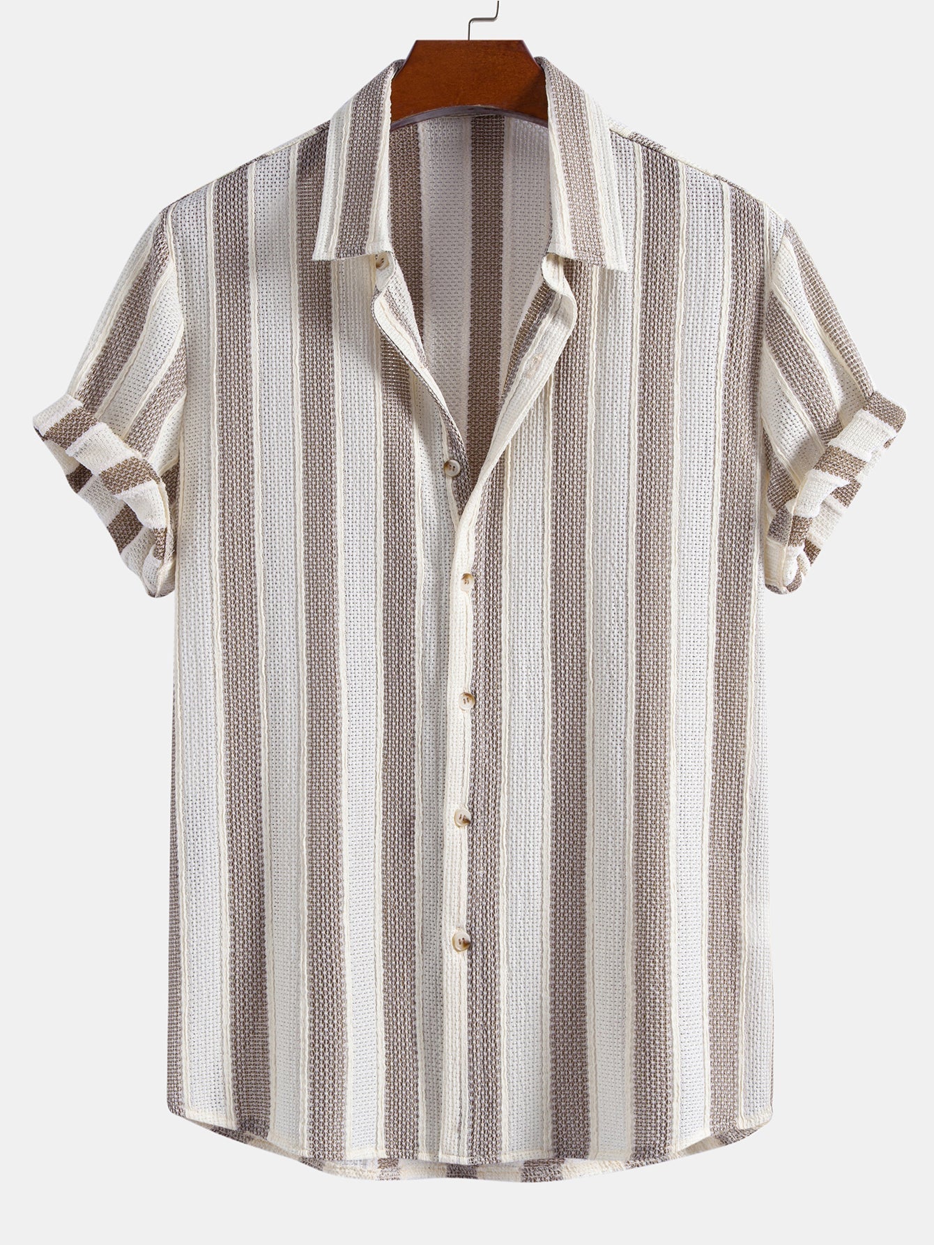 Textured Striped Button Up Shirt & Crinkle Textured Straight Leg Pants