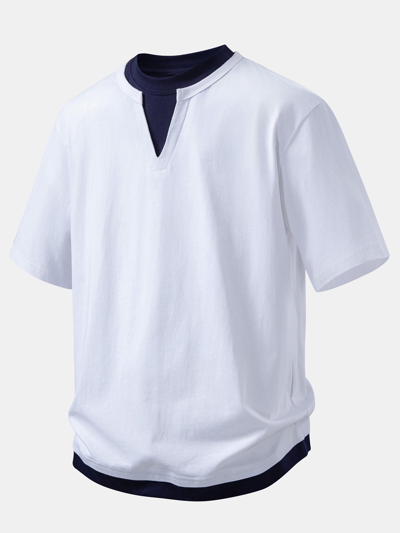 Relax Fit 2 In 1 Notched Collar T-Shirt & Cotton Drawstring 7" Shorts
