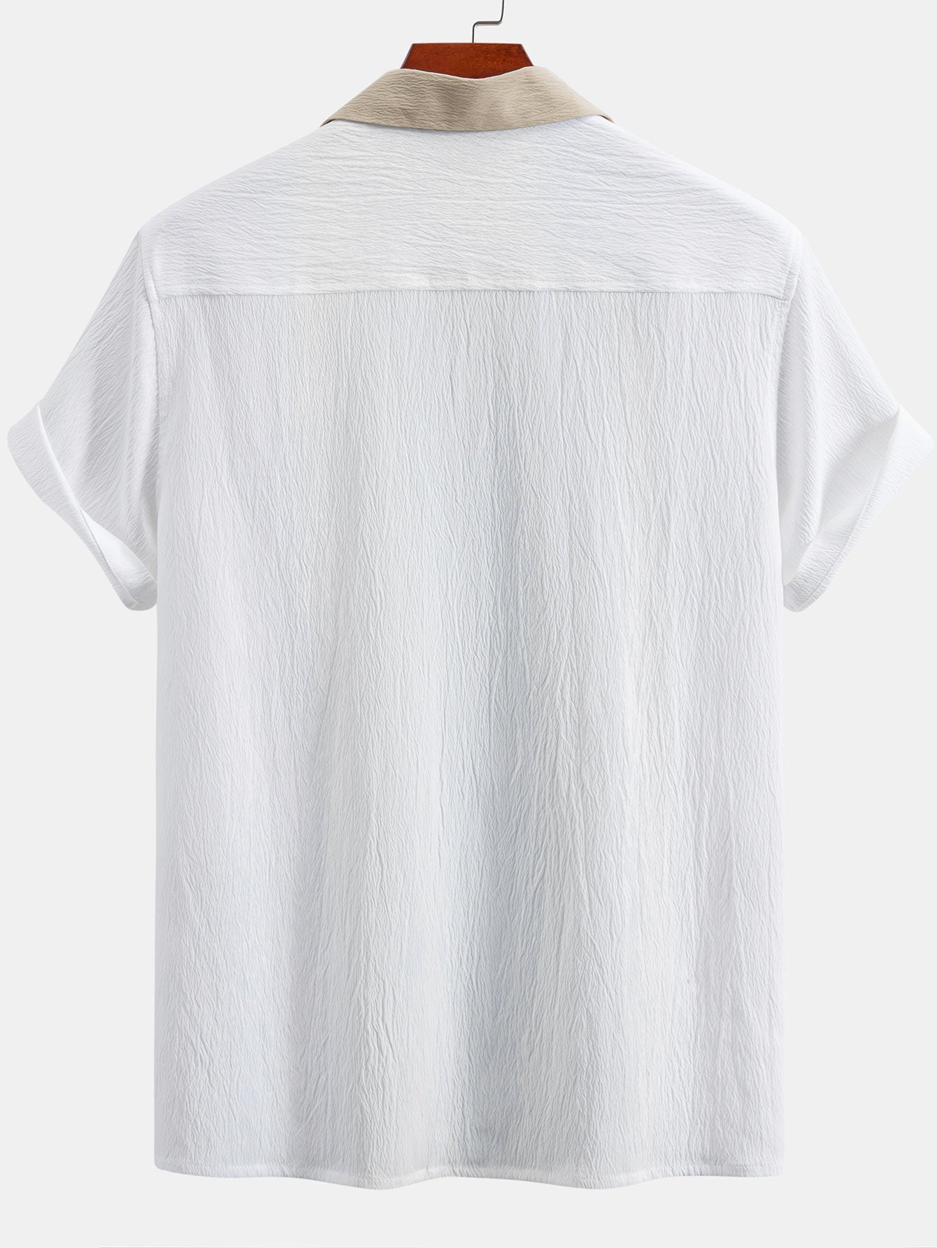 Crinkle Textured Contrast Cuban Shirt & Drawstring 5" Shorts