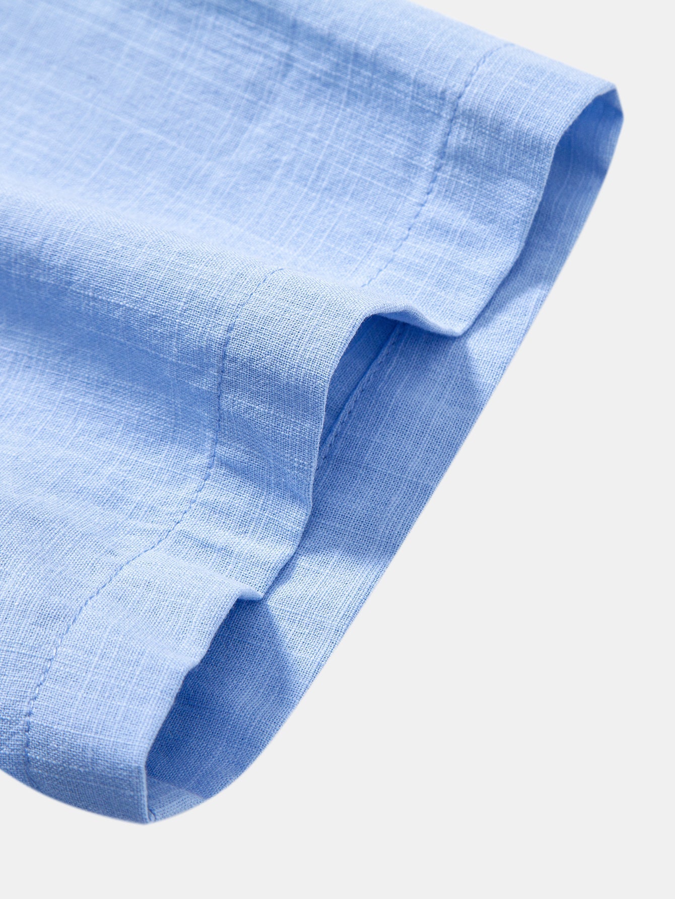 Short Sleeve Linen Look Stand Collar Shirt & Linen Blend Drawstring 7" Shorts