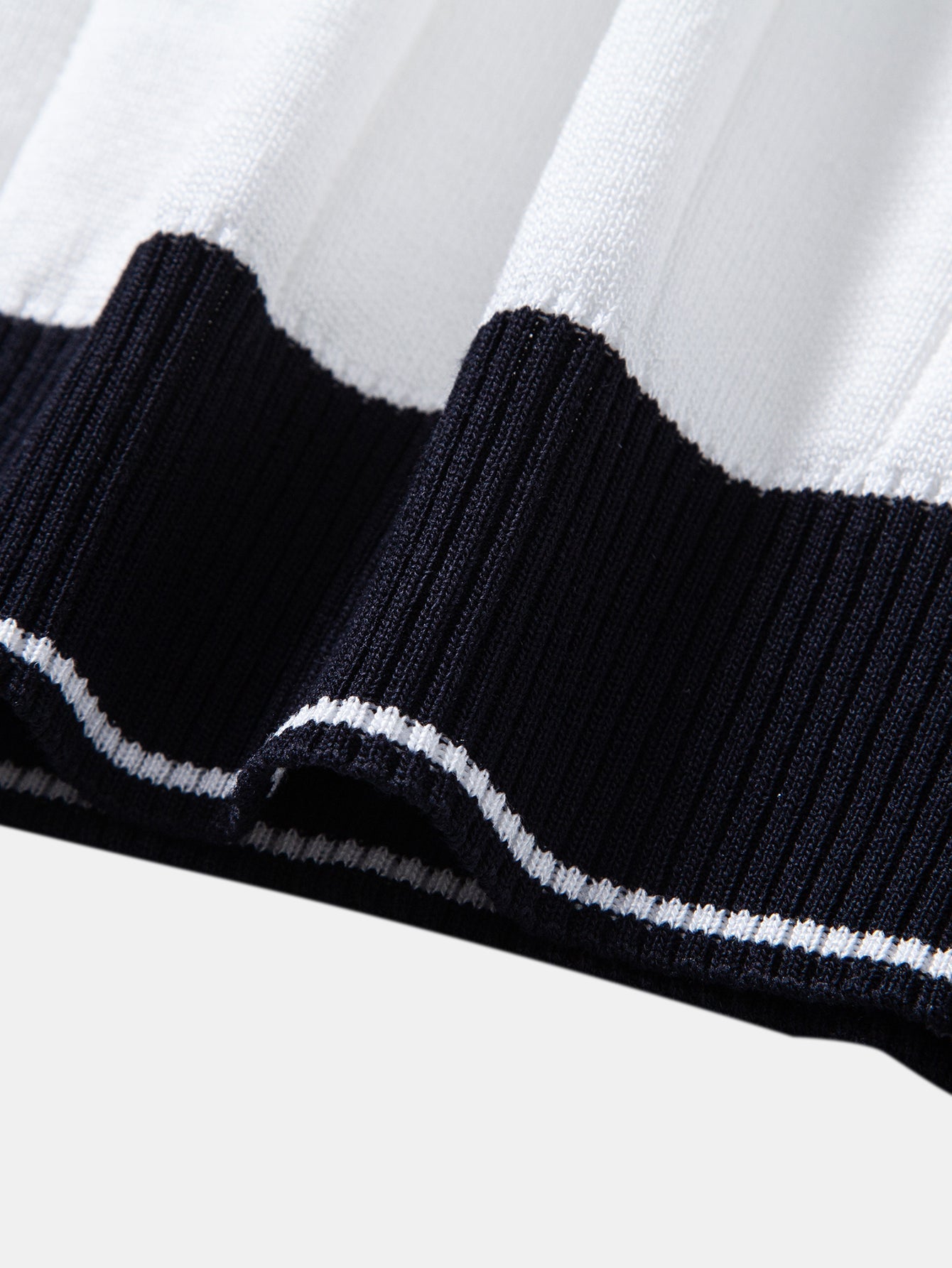 Contrast Trim Ribbed Johnny Collar Knit Polo & Straight Leg Ribbed Pants