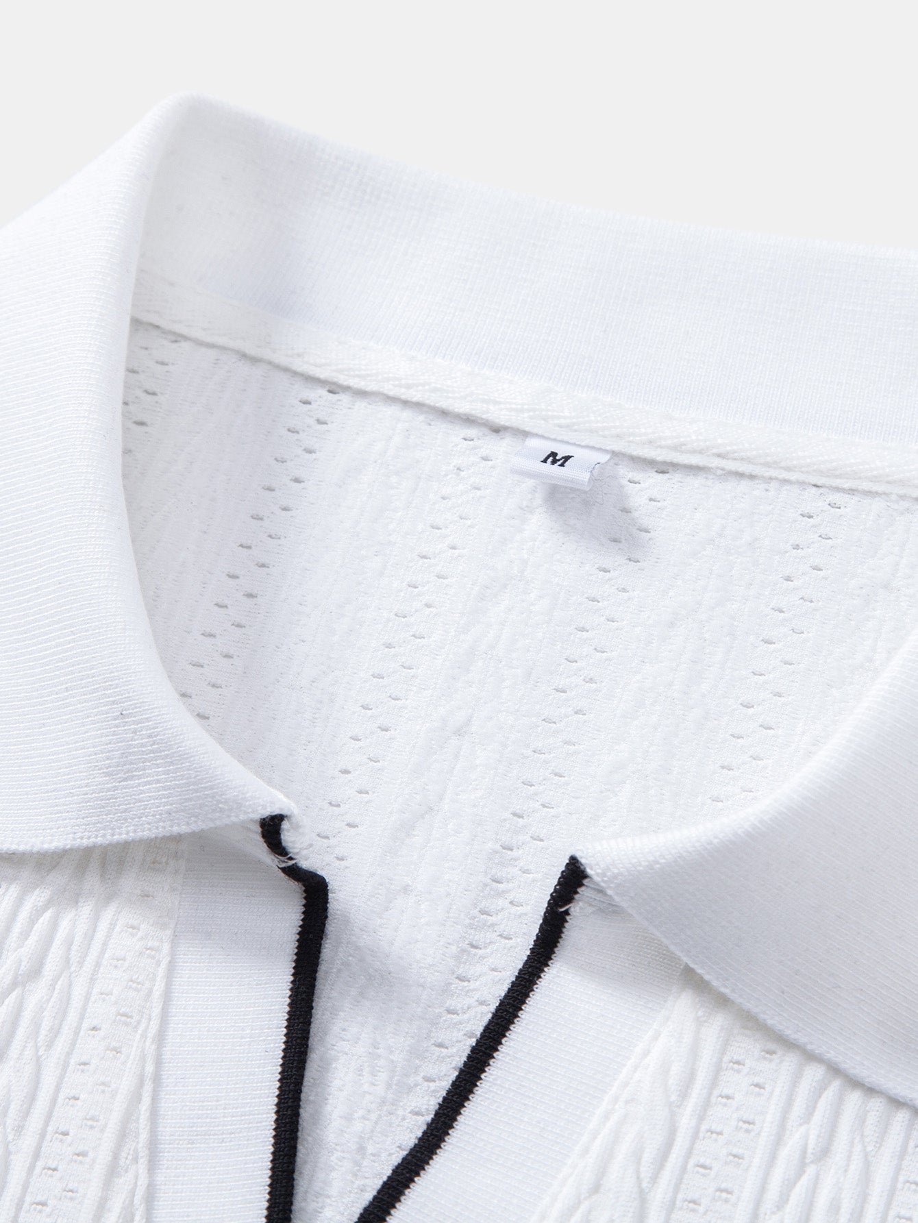 Geometric Jacquard Johnny Collar Polo & Elastic Waist Chino Shorts
