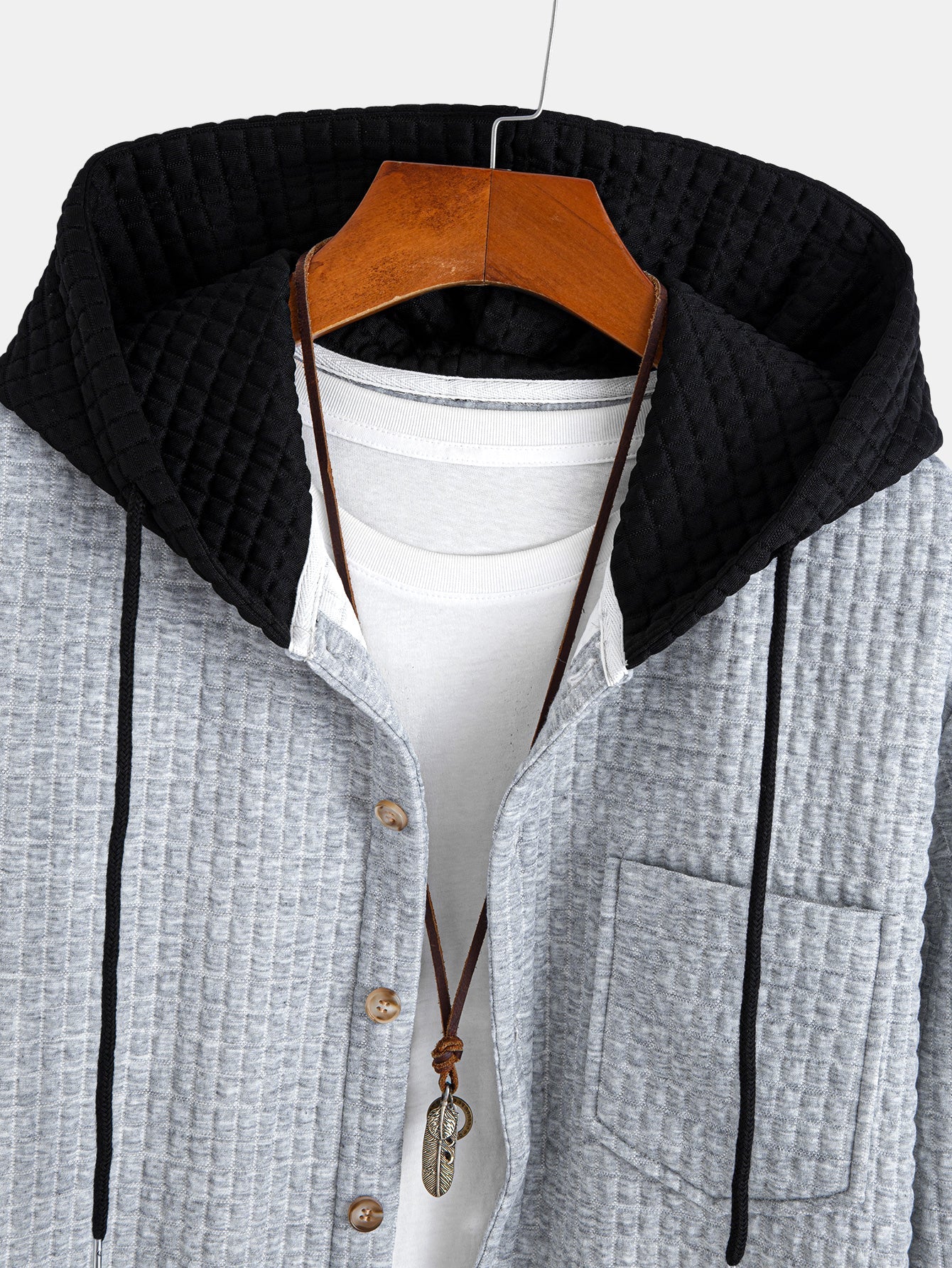 Contrast Waffle Hooded Shirt & Drawstring Waffle Jogger Pants