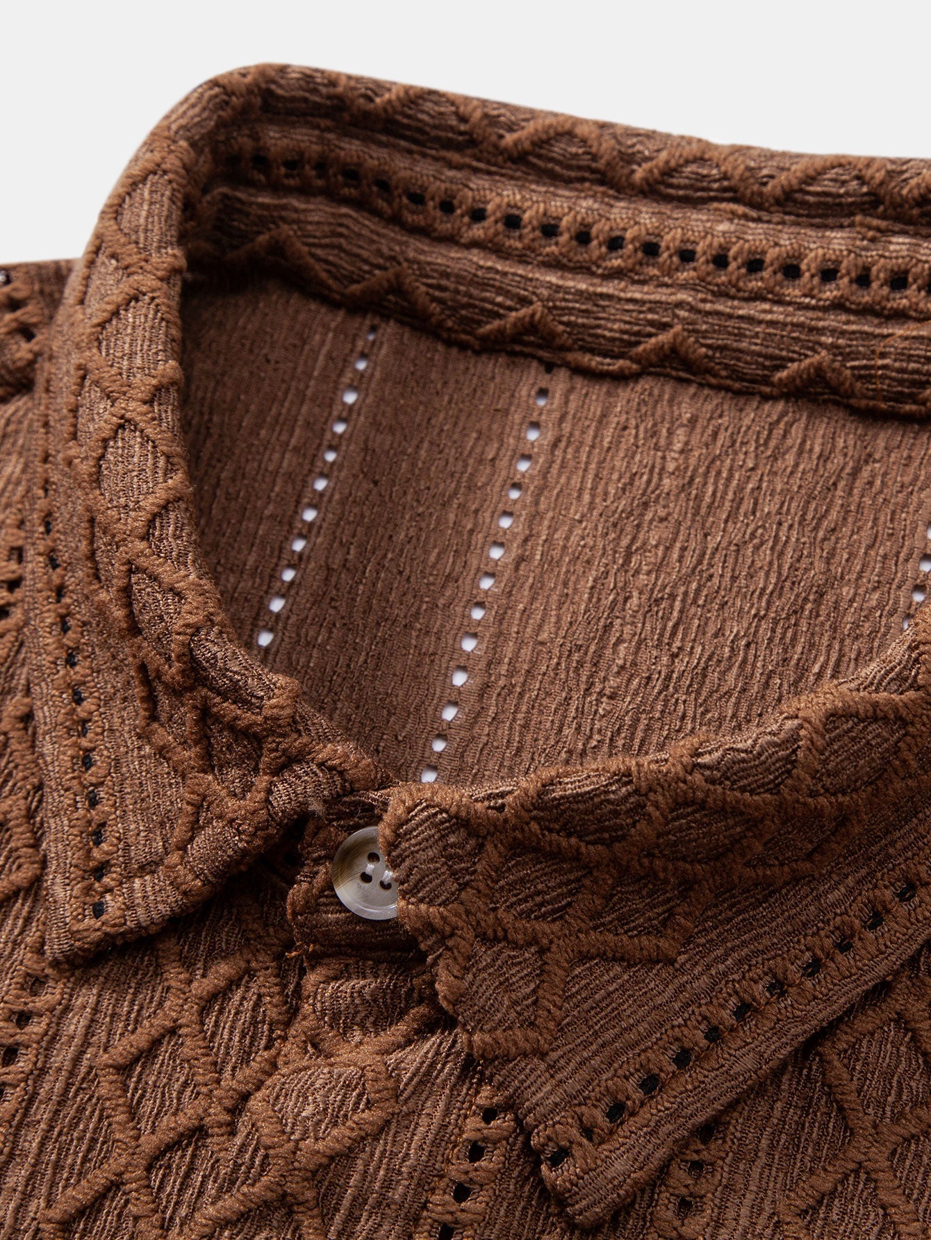 Geometry Rhombus Jacquard Button Up Shirt & Linen Blend Drawstring 7" Shorts