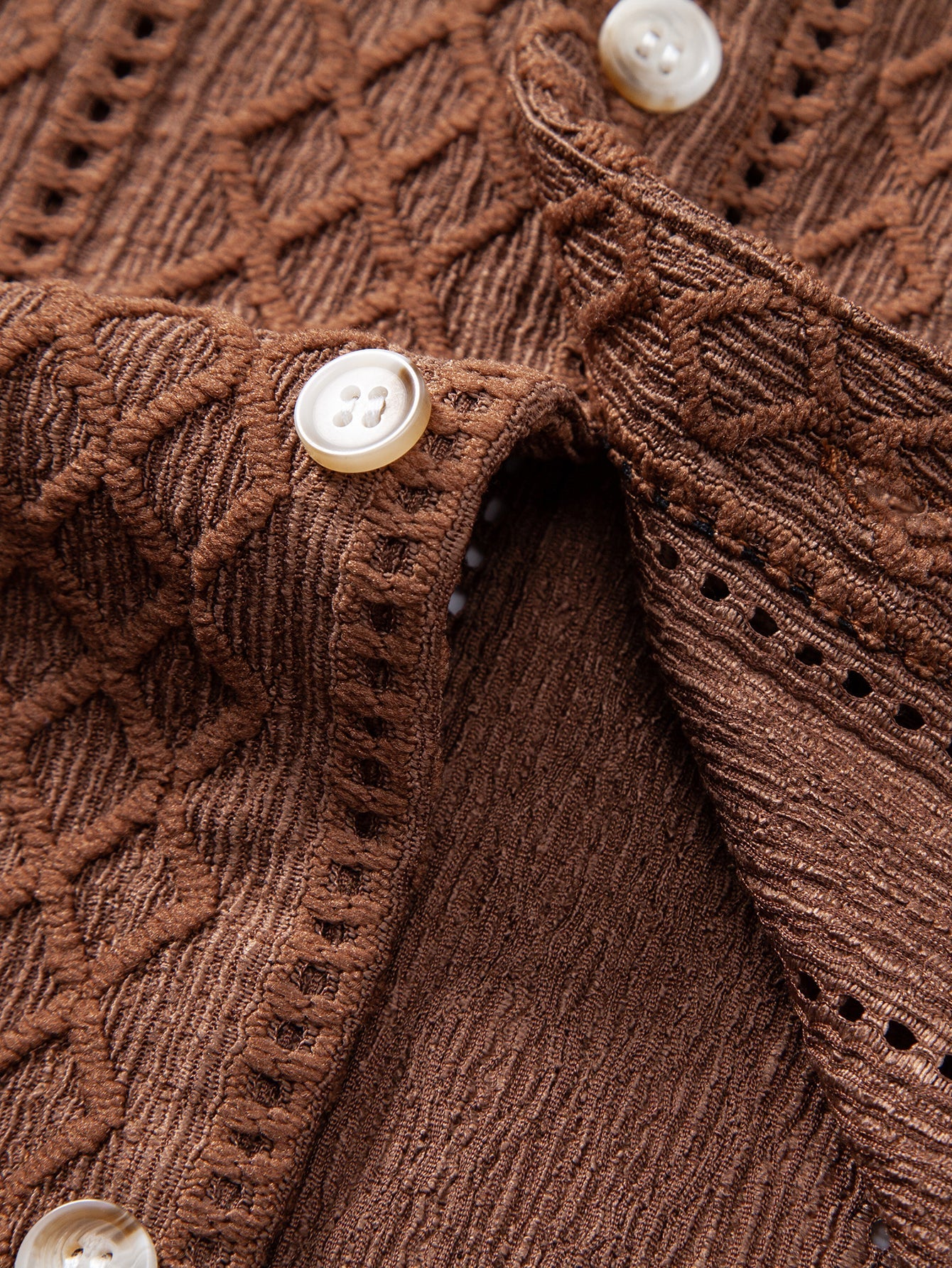 Geometry Rhombus Jacquard Button Up Shirt & Linen Blend Drawstring 7" Shorts